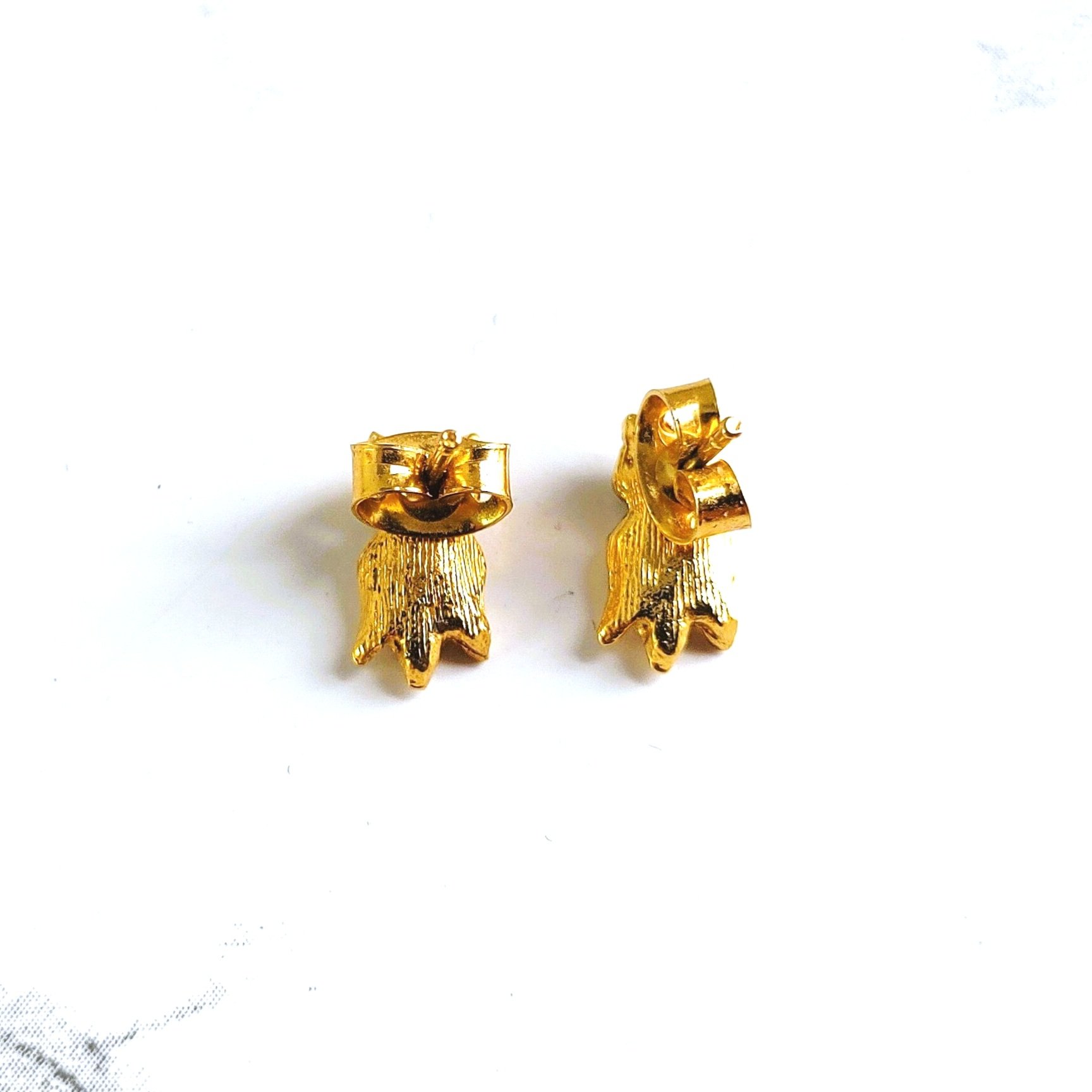 Vintage Gold Tone Owl Earrings with Green Rhinestones