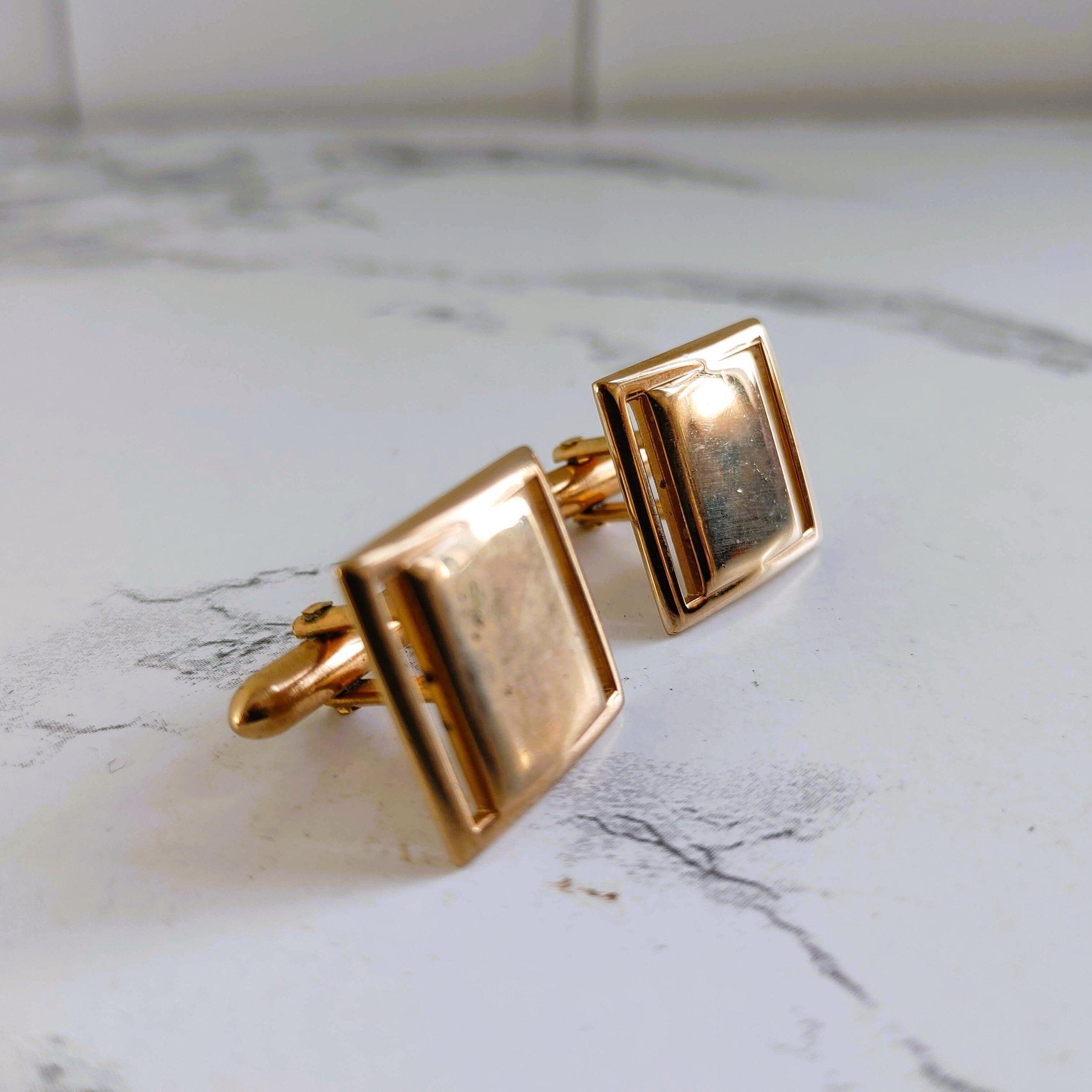 Vintage 1960s Swank Gold-Tone Square Cufflinks