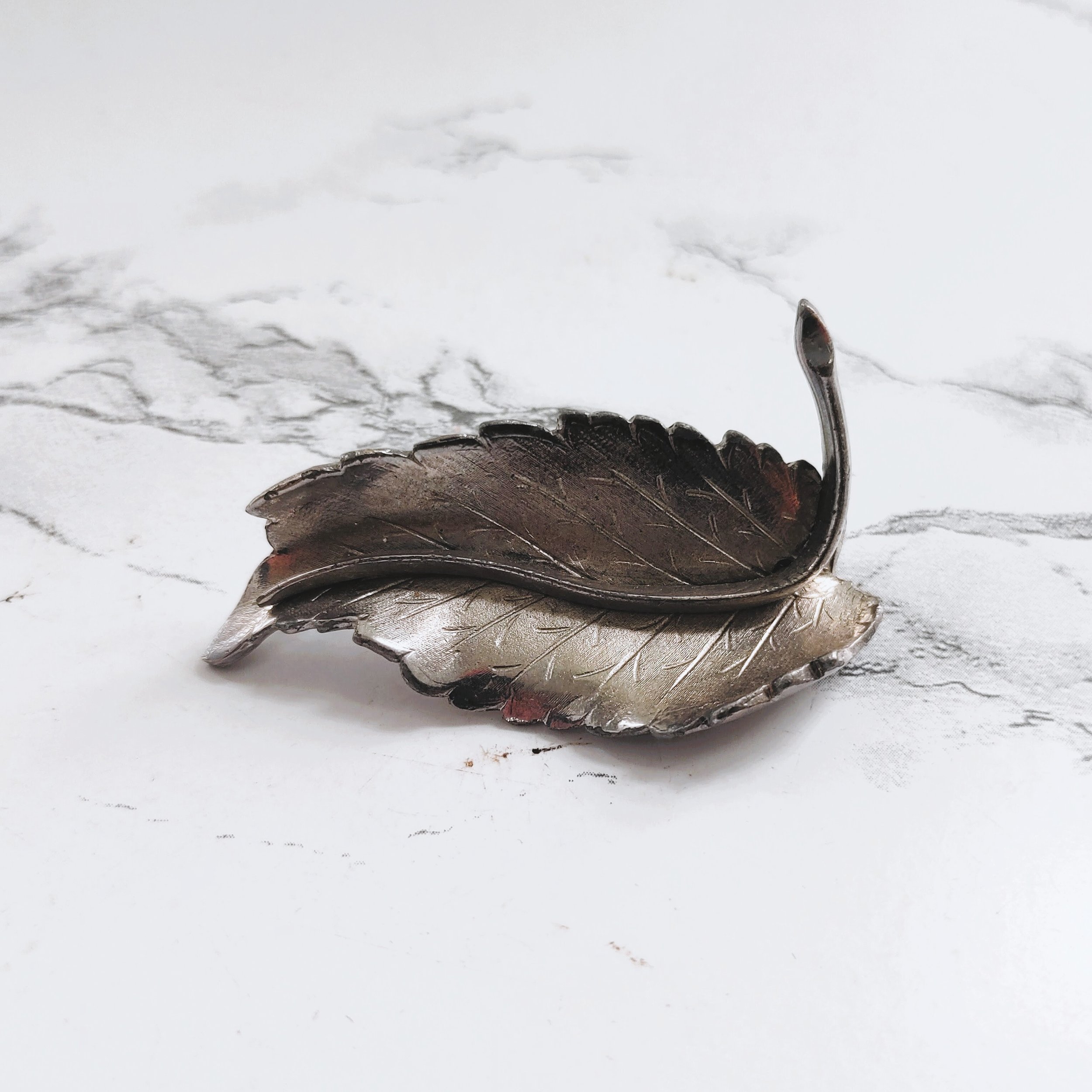 Vintage Brushed Silver Leaf Brooch