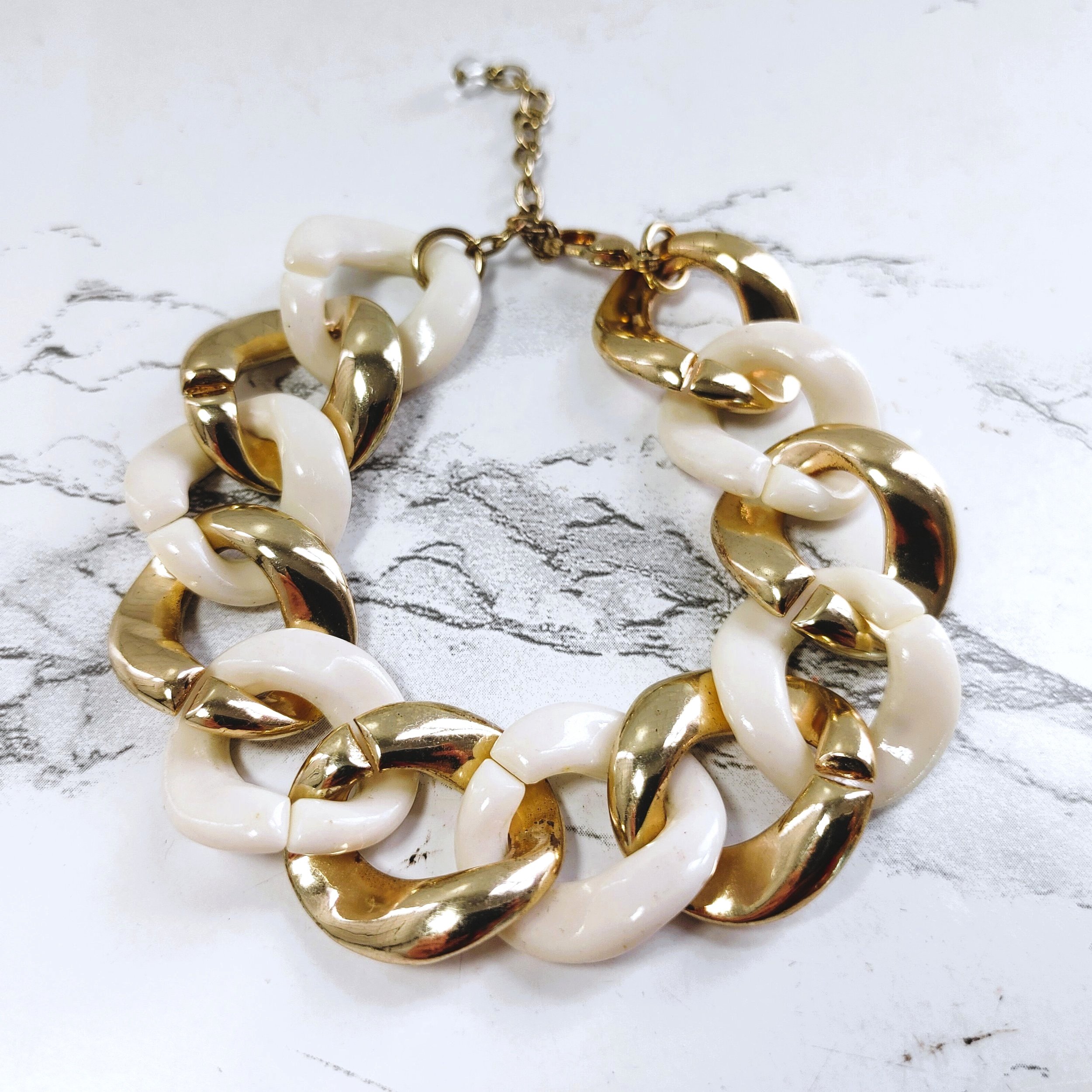 Vintage Gold & White Large Link Bracelet
