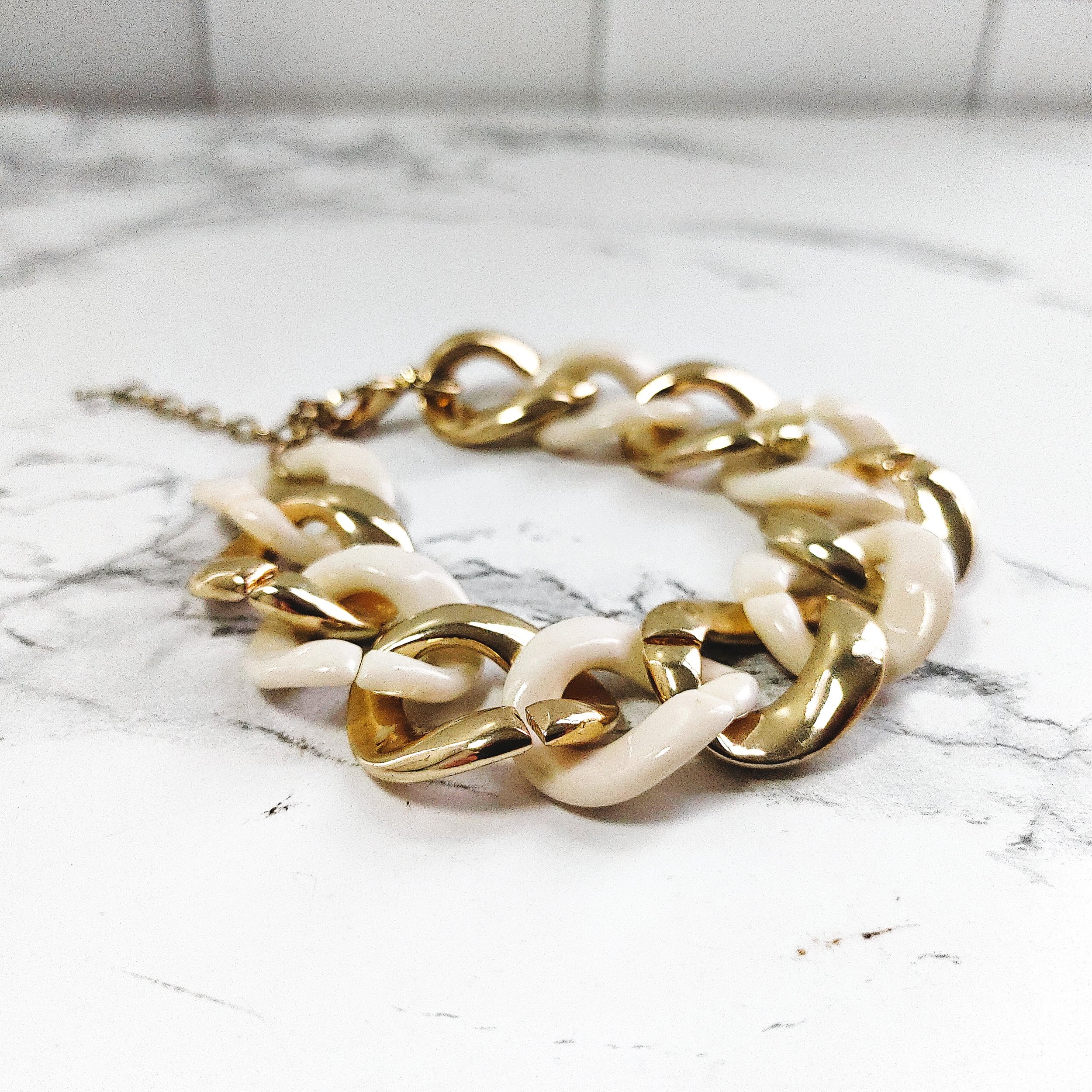 Vintage Gold & White Large Link Bracelet