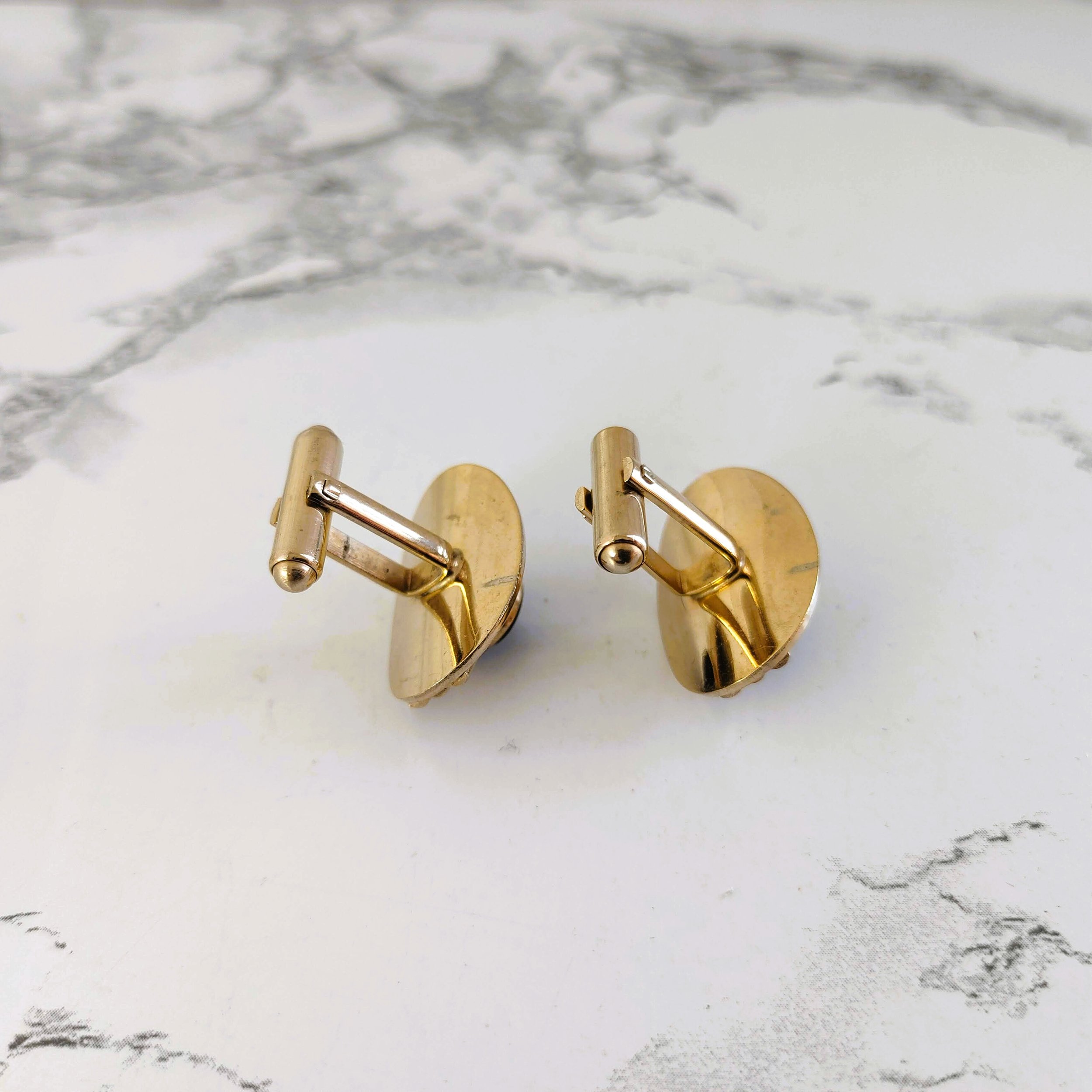 Vintage Gold-Tone Oval Cufflinks with Etched Detail - Circa 1950s