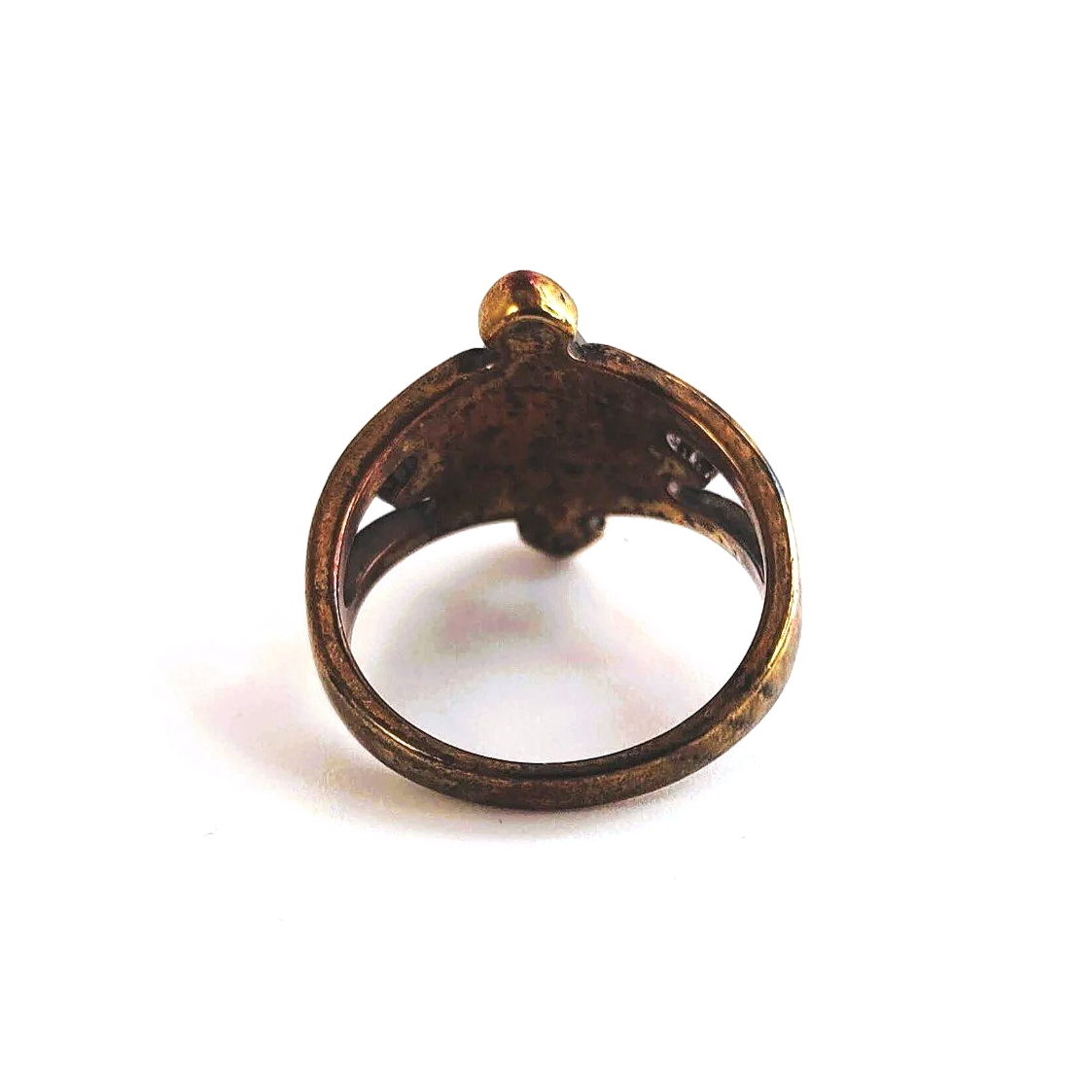 Vintage Long Knuckle Ring Encrusted Rhinestones Gold Tone 1.5" Size 6