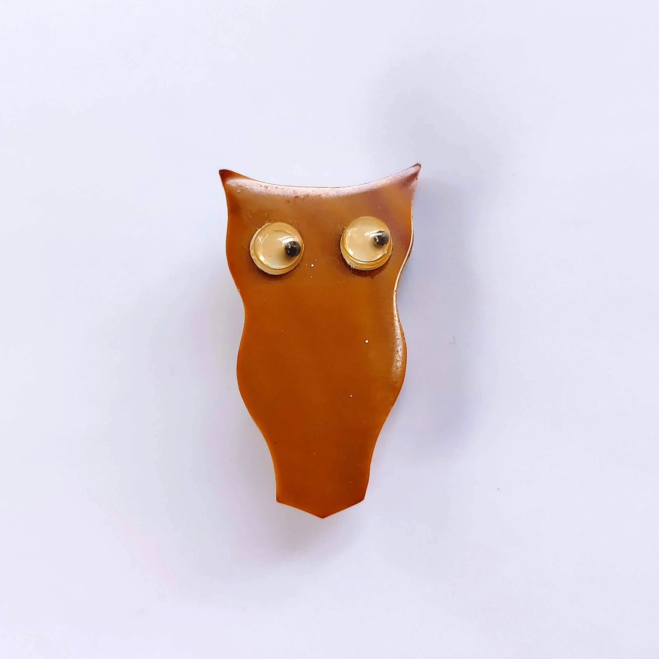 Vintage Owl Brooch Brown Gemstone Googly Eyes