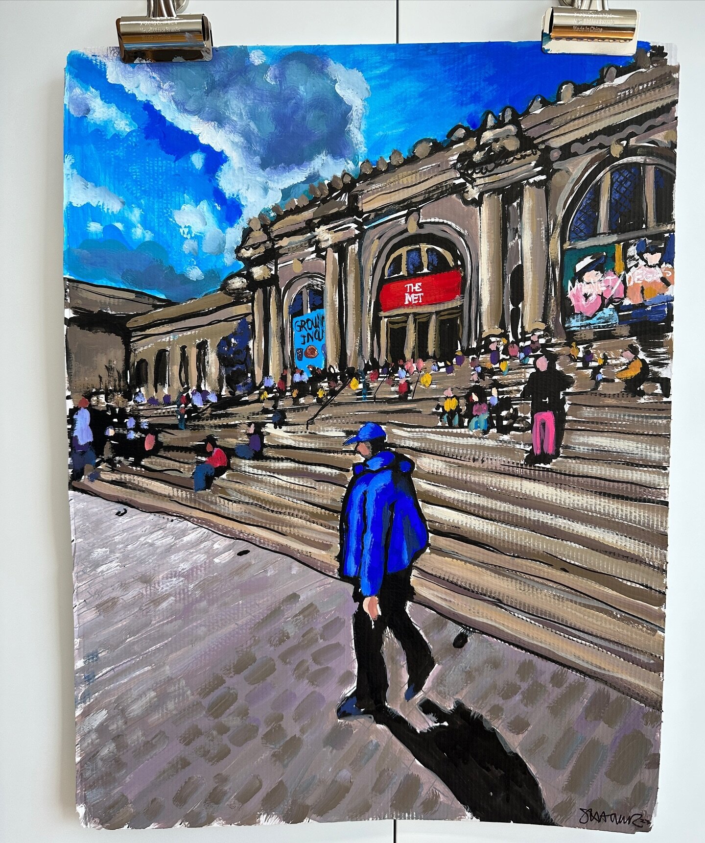 Blue skies at The Met. @metmuseum 
Acrylic and ink on cardboard. 18x24in-ish.