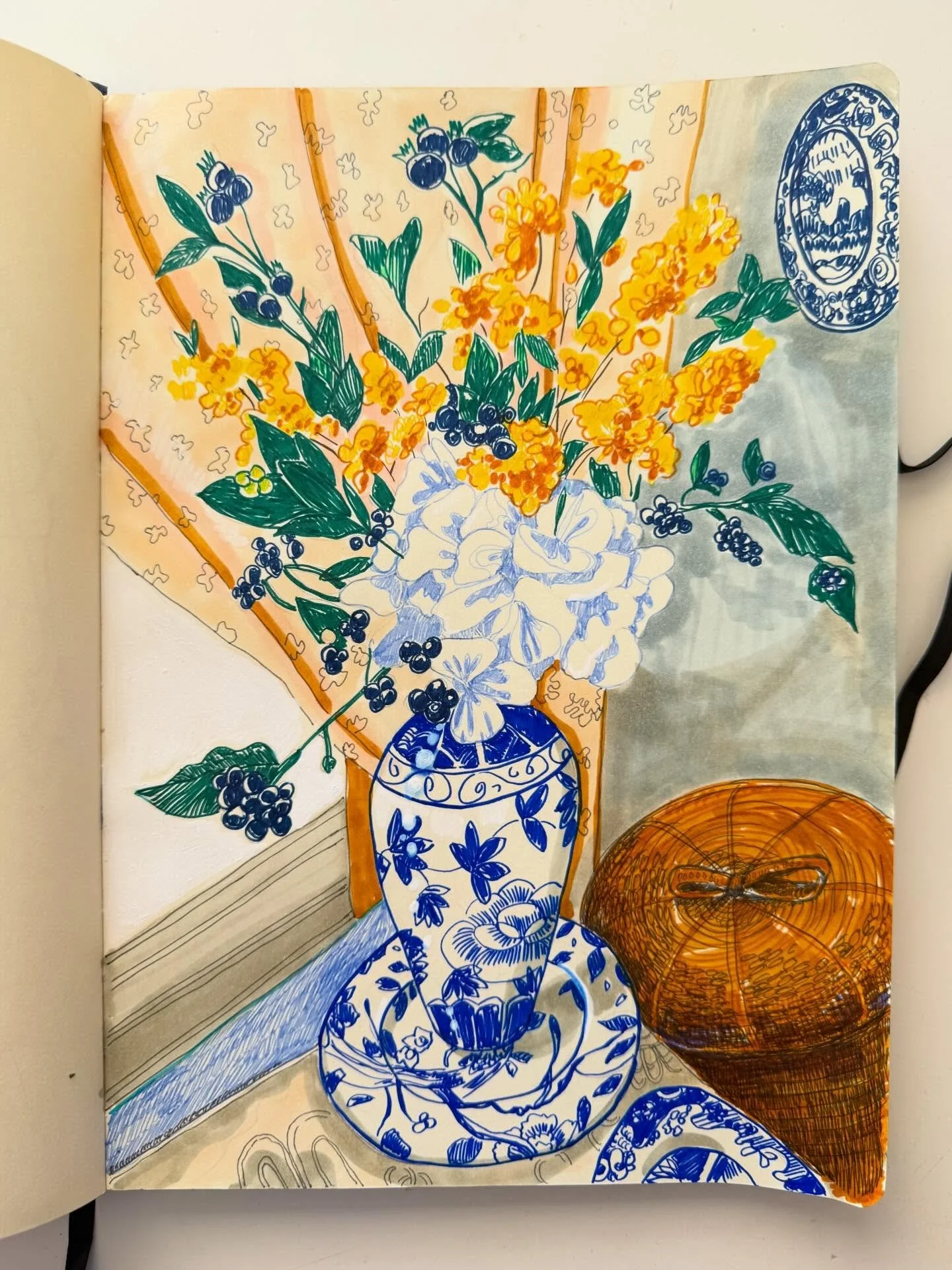 My mother&rsquo;s vanity, a still life.

#drawing
#sketchbook
#stilllife
#markers