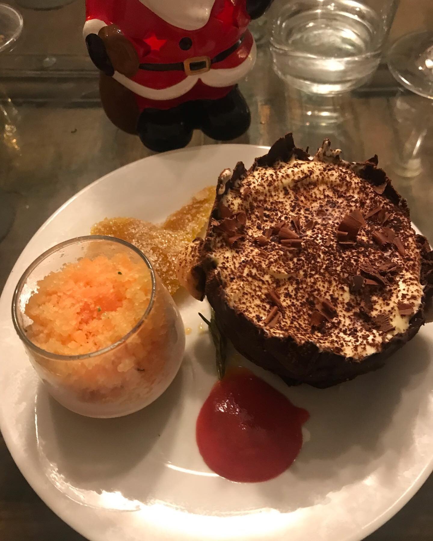A nice and pleasant finale: Tiramisu in a Dark Chocolate cup, from our Las Vegas Garden: Pomelo and harvested from our Redondo Beach Urban Farm: Passion Fruit. Those two fruits were used to craft a Granita that was infused with just picked Rosemary. 
