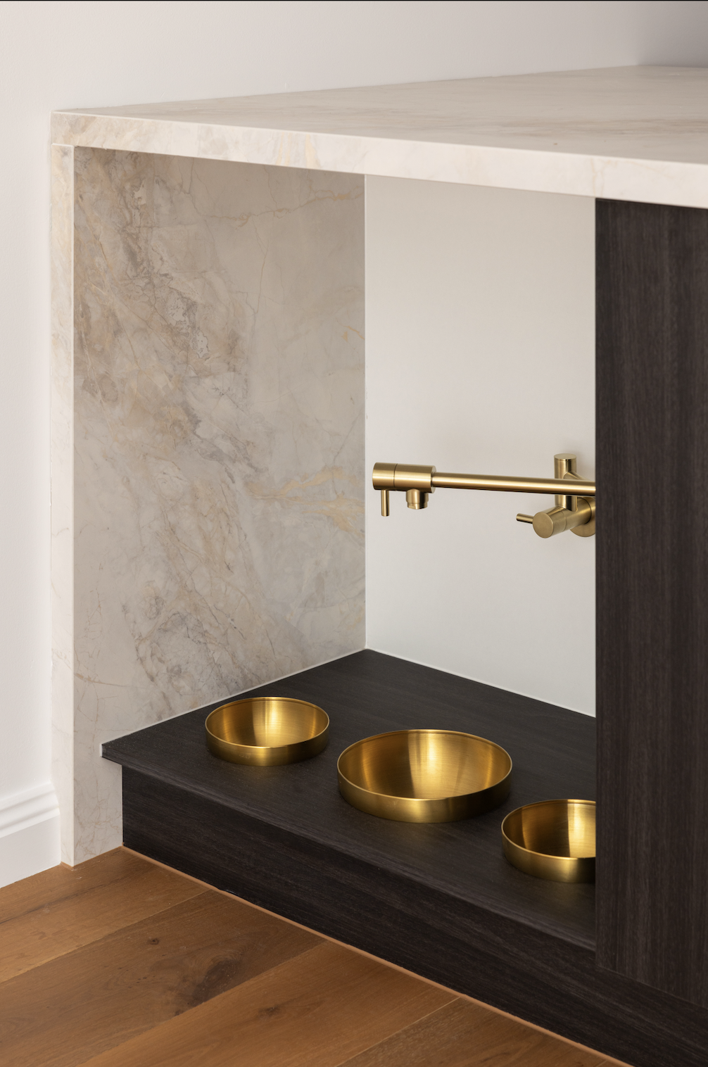 Gold dog bowl kitchen detail