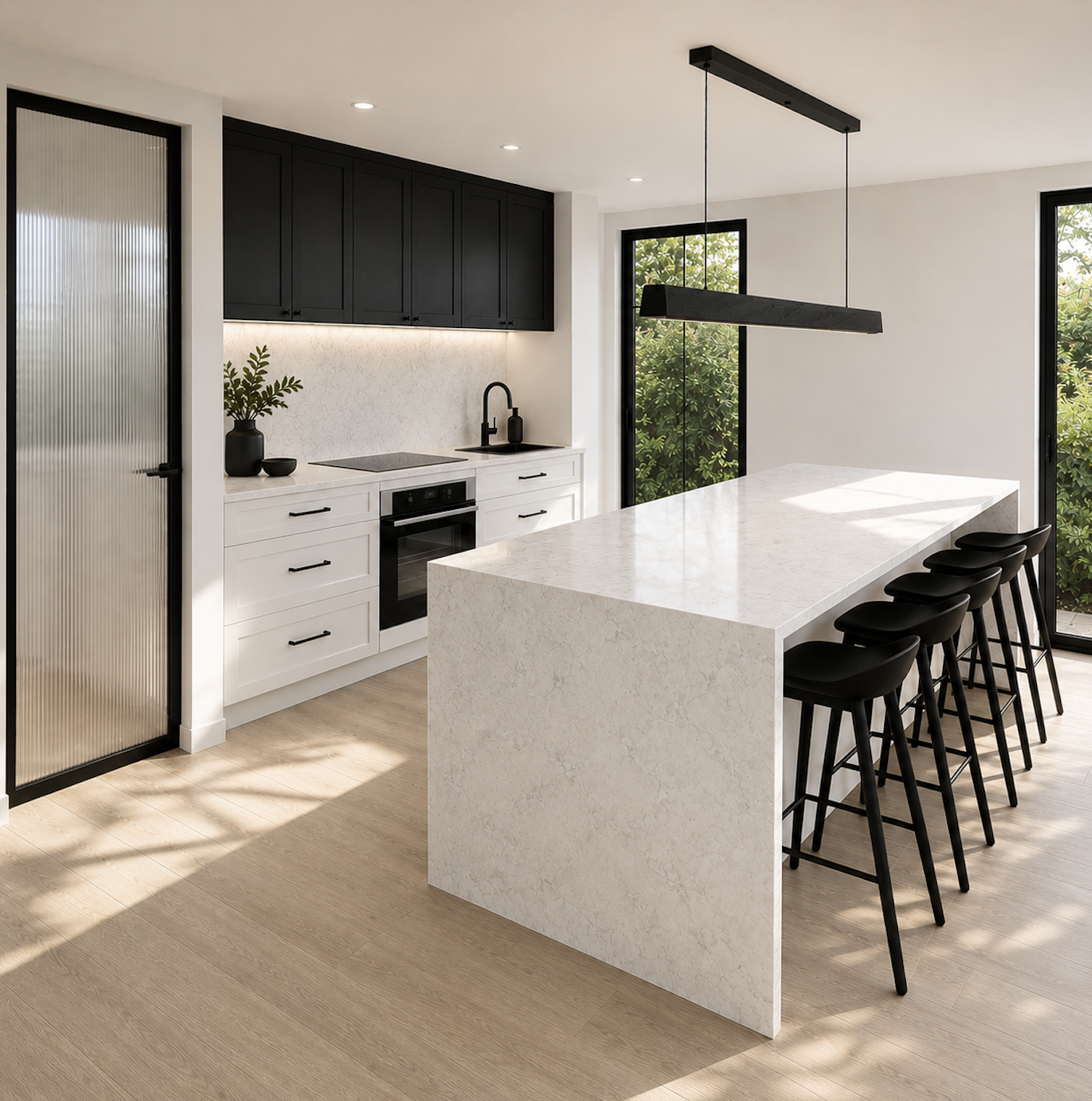Glen Iris Kitchen Renovation Shaker Panel Door Grey Stone and White Kitchen
