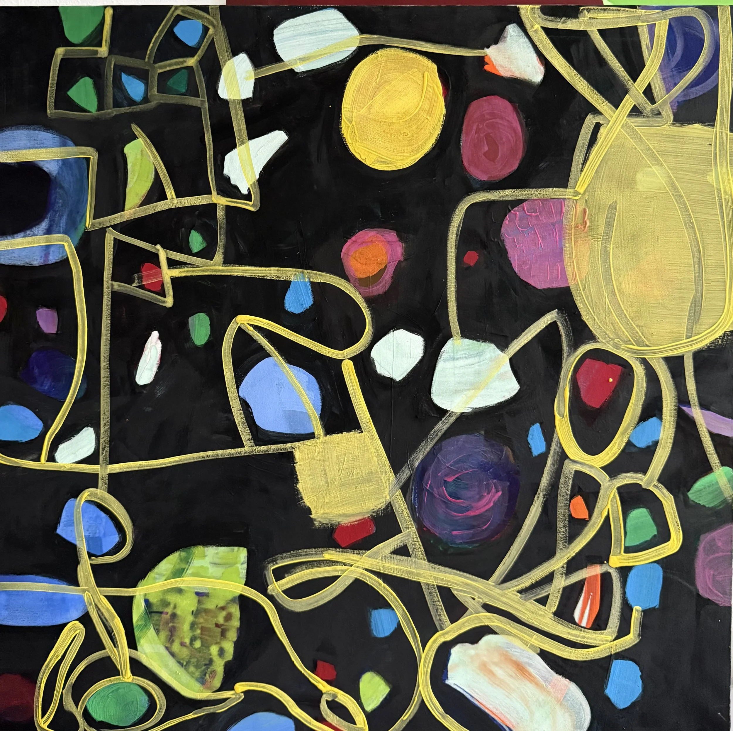 "Gelber Faden", 90x90 cm, Eitempera, 2025