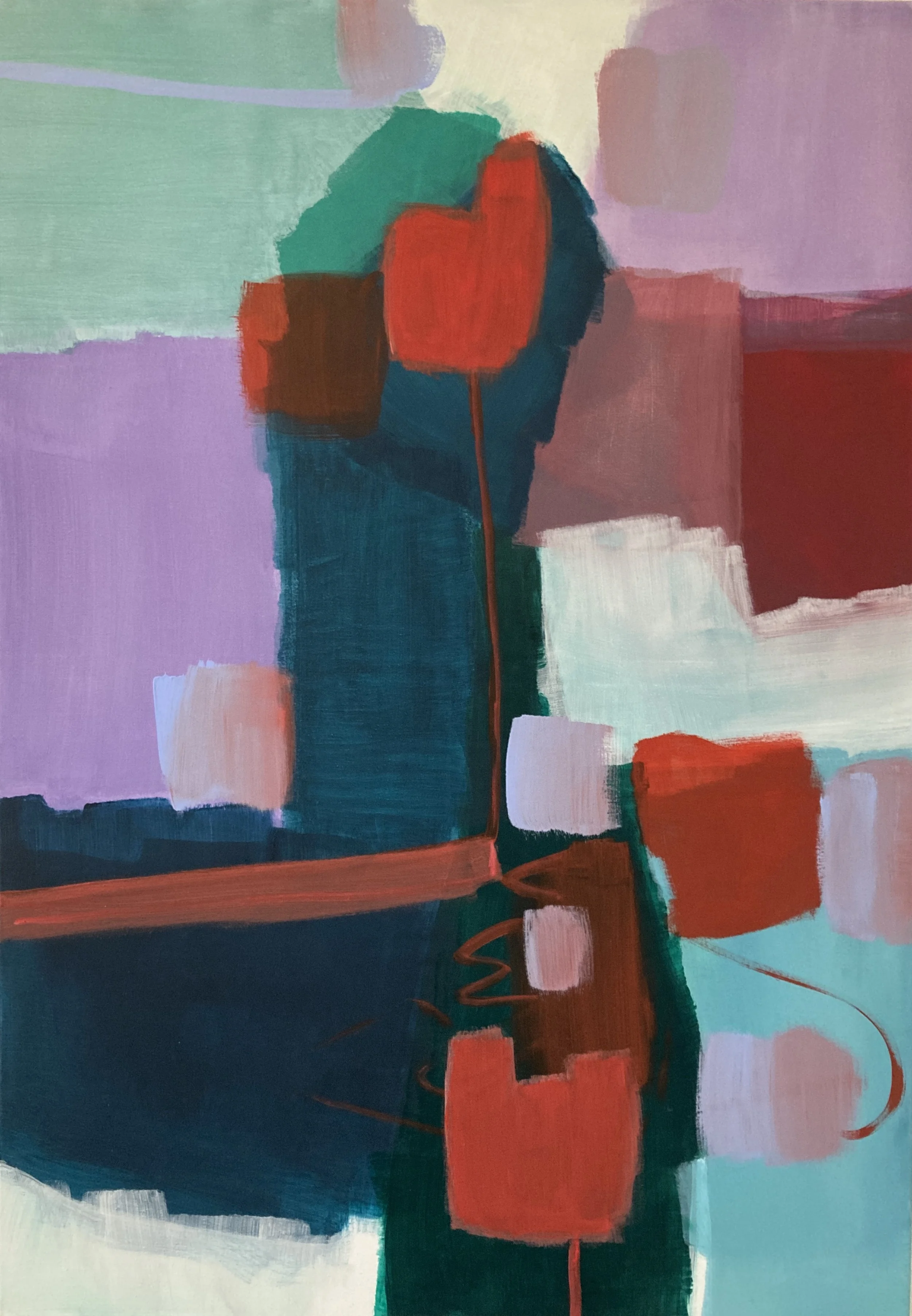 "Rote Blüte", 100x70 cm, Pigment, Acryl, 2023