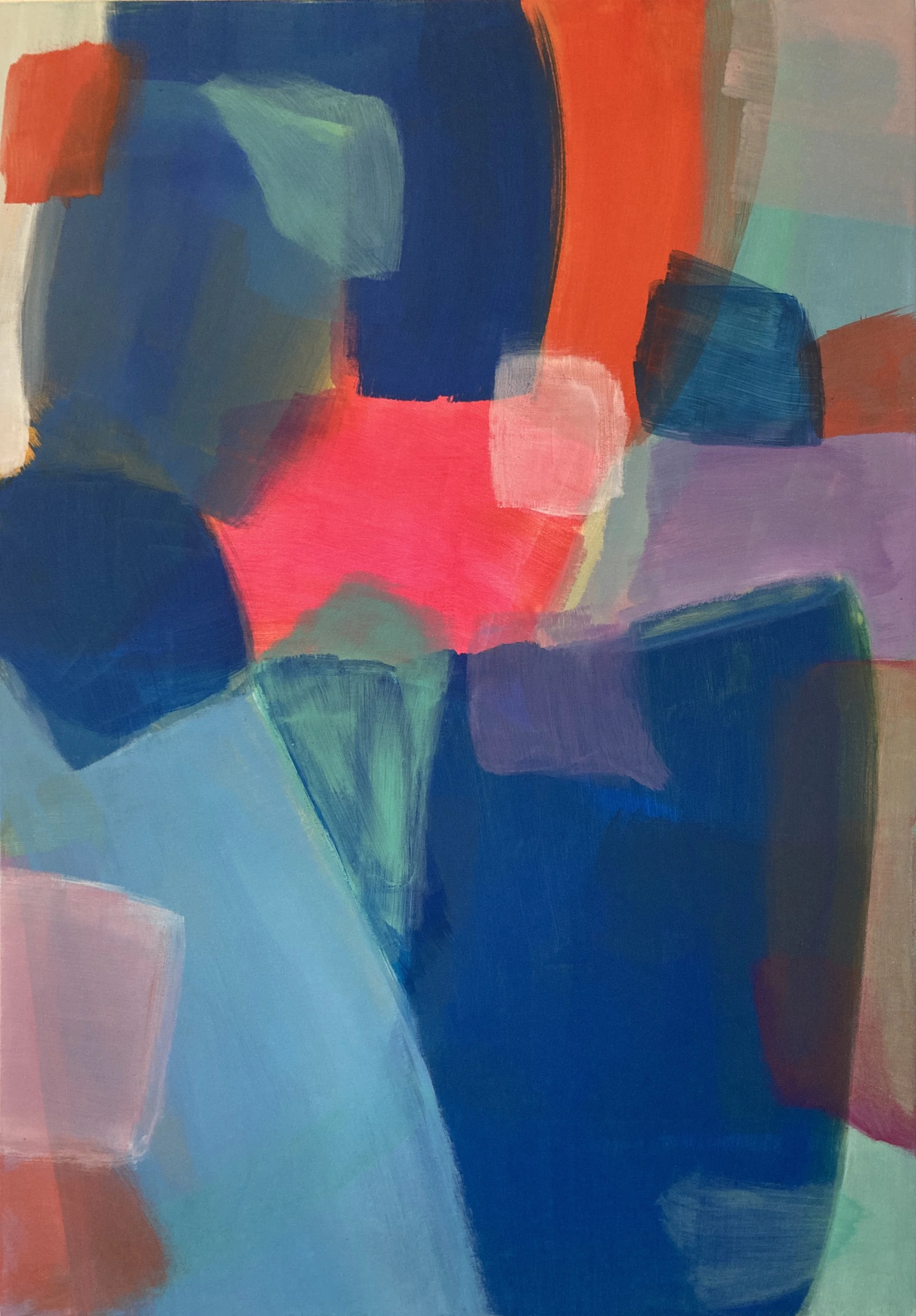 "Pink im Blau", 100x70 cm, Pigment/Acryl, 2023