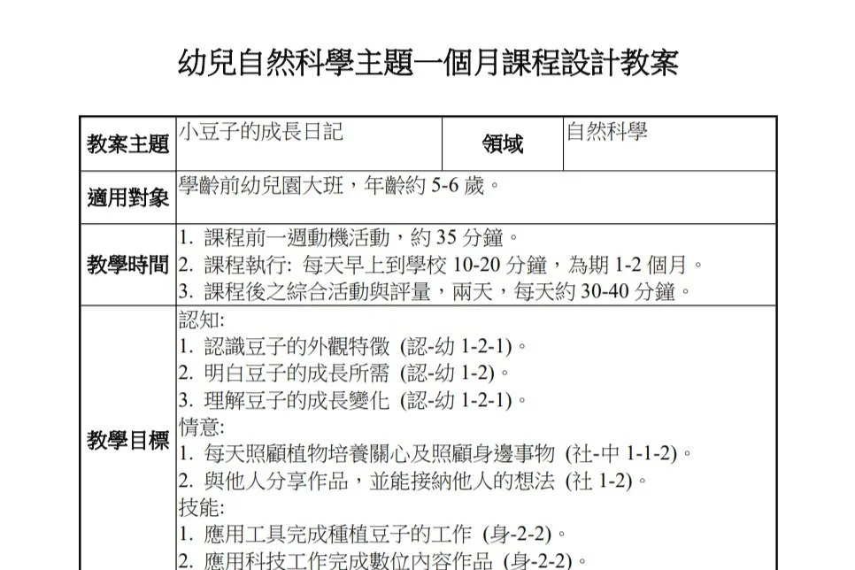 幼兒自然科學主題一個月課程設計教案