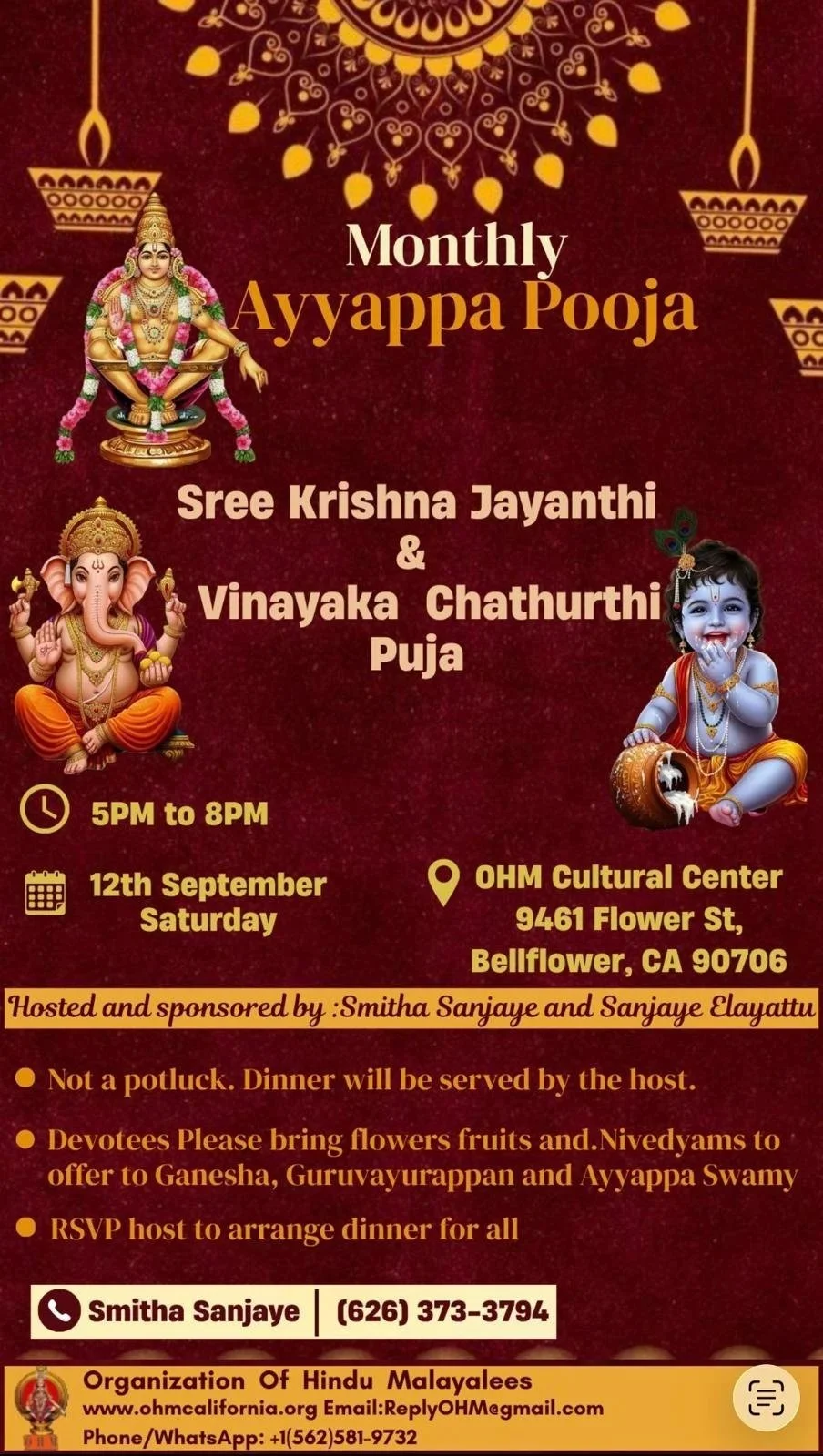 Monthly Ayyappa Pooja, Krishna Jayanthi & Vinayaka Chaturthi Celebration 