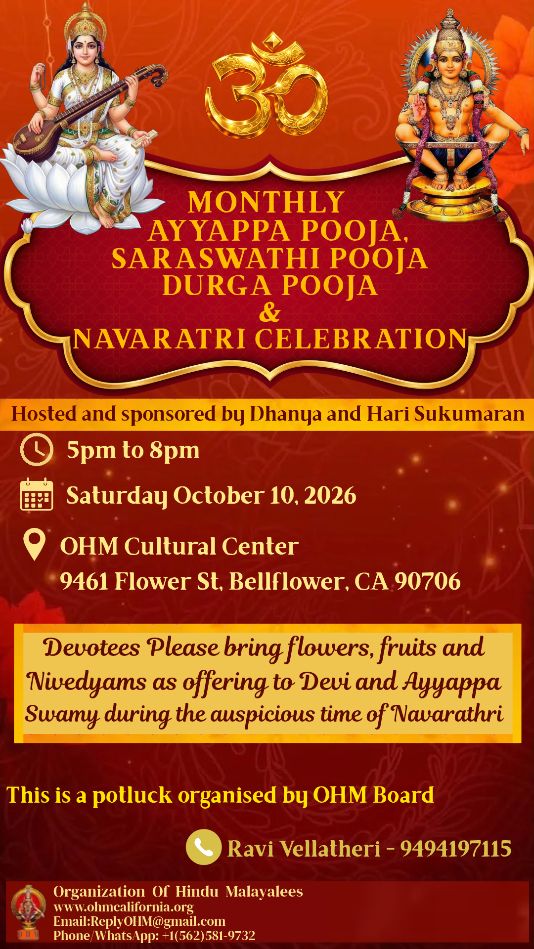 Monthly Ayyappa puja and Saraswathi puja