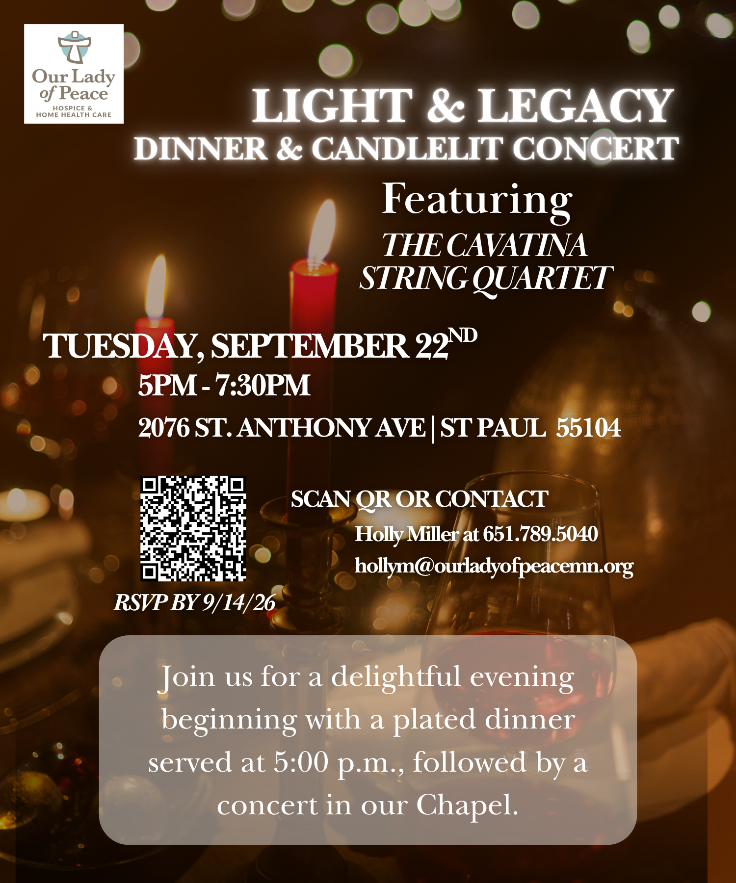Private Event-Our Lady of Peace, Light and Legacy Dinner &amp; Candlelit Concert-Tue, Sep 22, 2026
