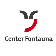 Logo des Center Fontauna, bestehend aus abstrakten schwarzen und roten Formen mit dem Text 'Center Fontauna' darunter.