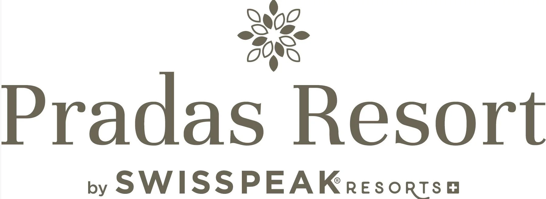 Logo des Pradas Resort by Swisspeak Resorts, bestehend aus einem stilisierten Blattmuster und Schriftzug.