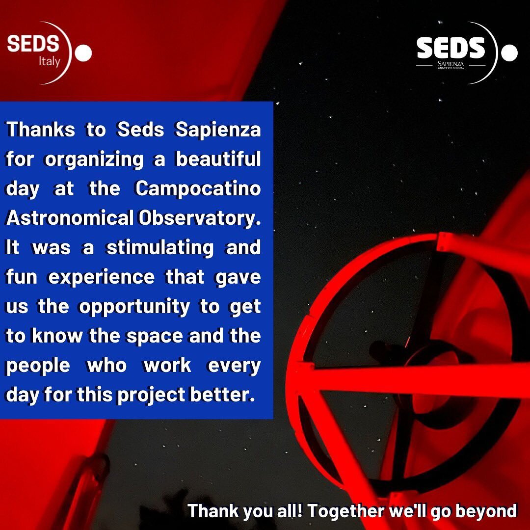 Once again, thanks to @sedssapienza for putting on such a beautiful and educational experience at the Astronomical Observatory in Campocatino.
Together we&rsquo;ll go beyond!❤️🚀

#sedsitalia #sedsitaly #seds #space #spacenews #asi #esa #sedsbocconi 