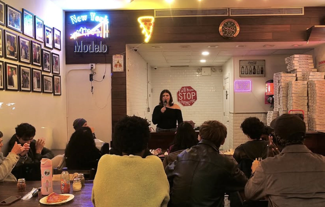 Alex and audience at Nolita Pizza!