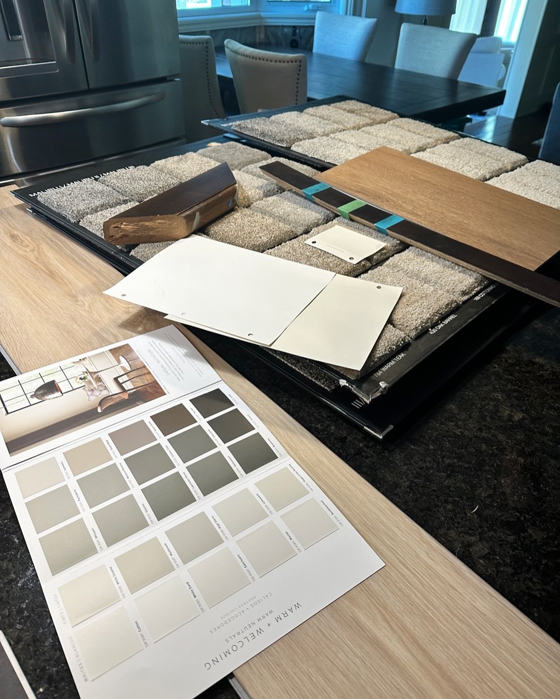 A fun and productive morning of talking through renovation and updates in a beautiful home in Silver Springs!

Going from darker and traditional to light and bright.

Looked at stains, carpet, hardwood and selected beautiful colors that will complime