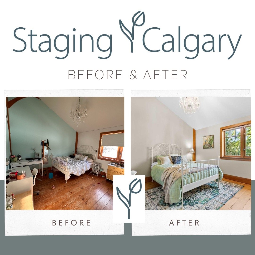 Before and after my Home Staging Consultation. This beautiful estate home needed a home staging plan to make sure they were listing the right way. This large and bright bedroom felt chaotic, not put together, not reflecting the value of the home. Dur