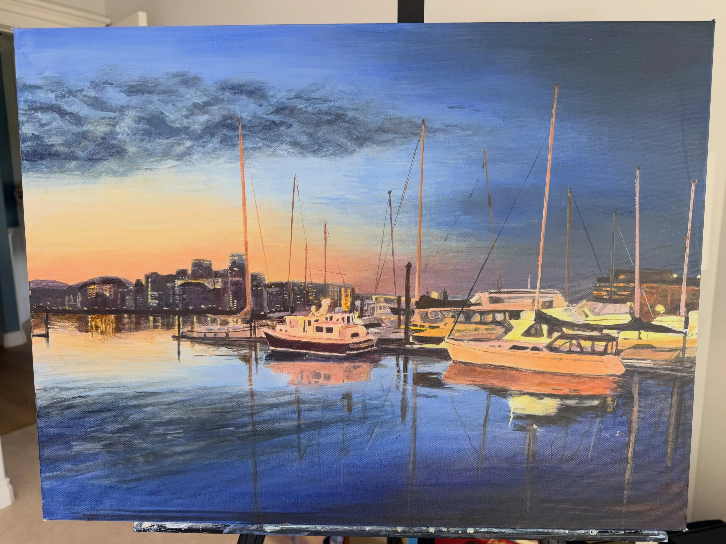 The Harbor of Victoria 

This piece took a few times to get just right but the signing pencil is coming out and I can call it finished!

Loved the stillness of the water, people enjoying their boats at night with the lights on. The Delta hotel and br