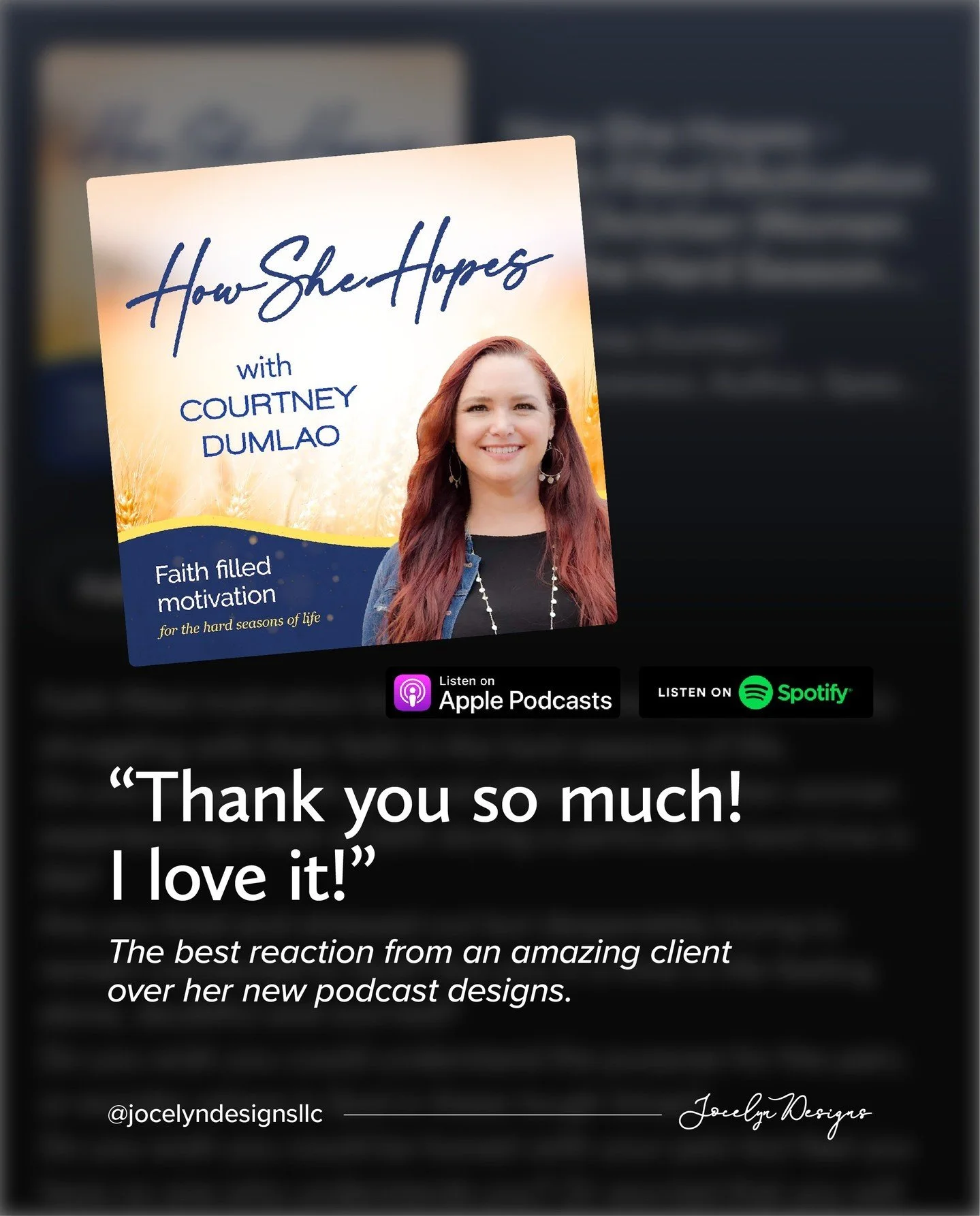 As a podcast lover myself, podcast graphics were on the design bucket list. When @howshehopes asked if I could help, the answer was an immediate yes! Happy to be part of this client's inspiring journey. | 🎙️ Listen on Apple Podcasts &amp; Spotify

#