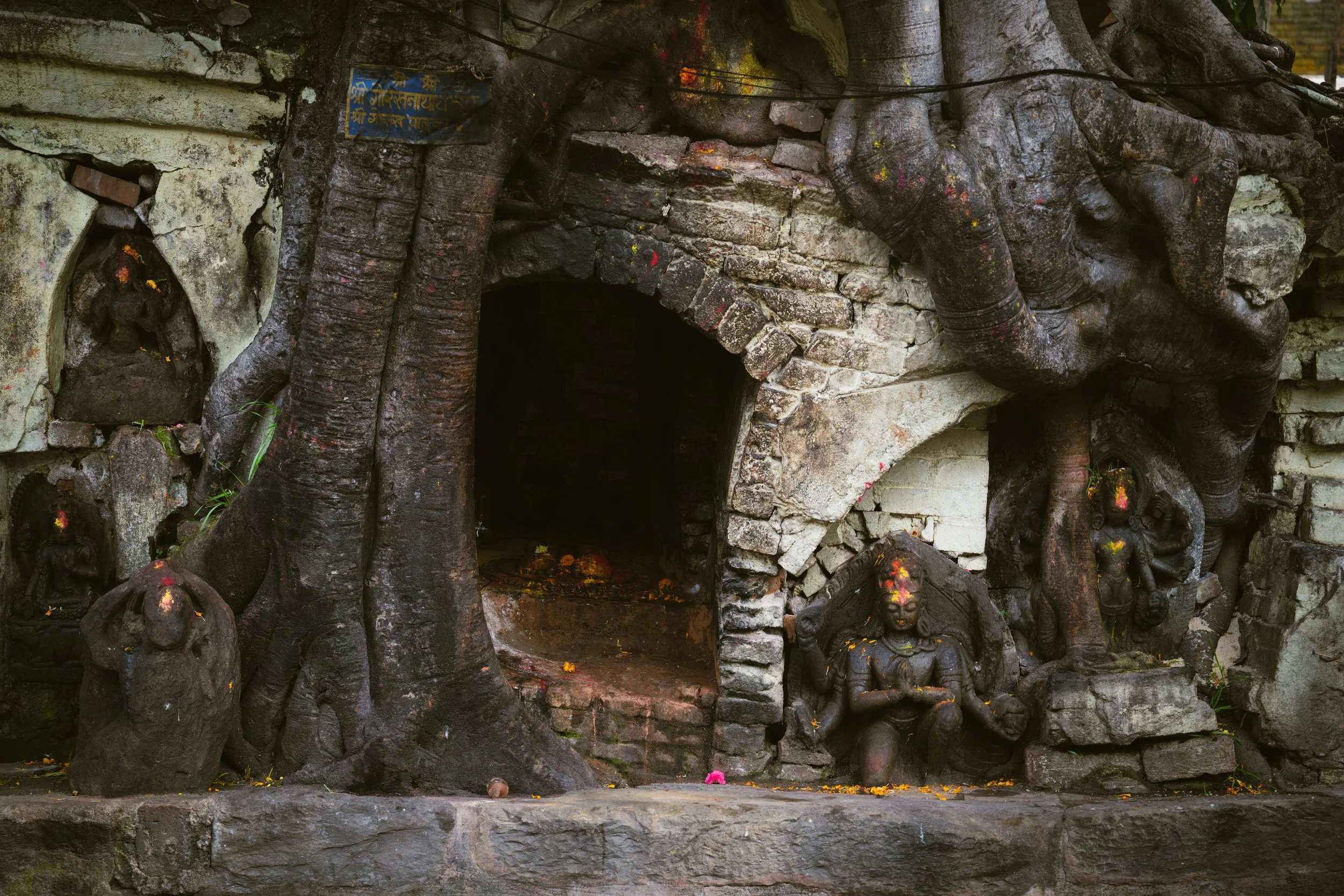 Even the bricks and earth have given way, the temple looks sacred and ancient.