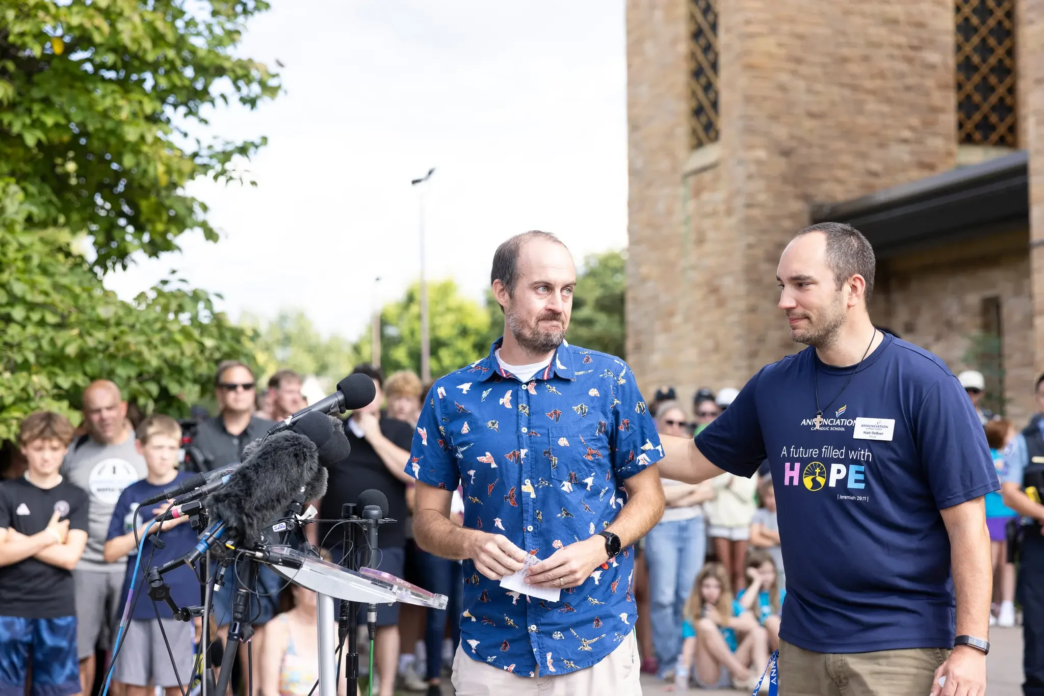Outside Annunciation Catholic Church, Words of Remembrance and a Mood of Healing