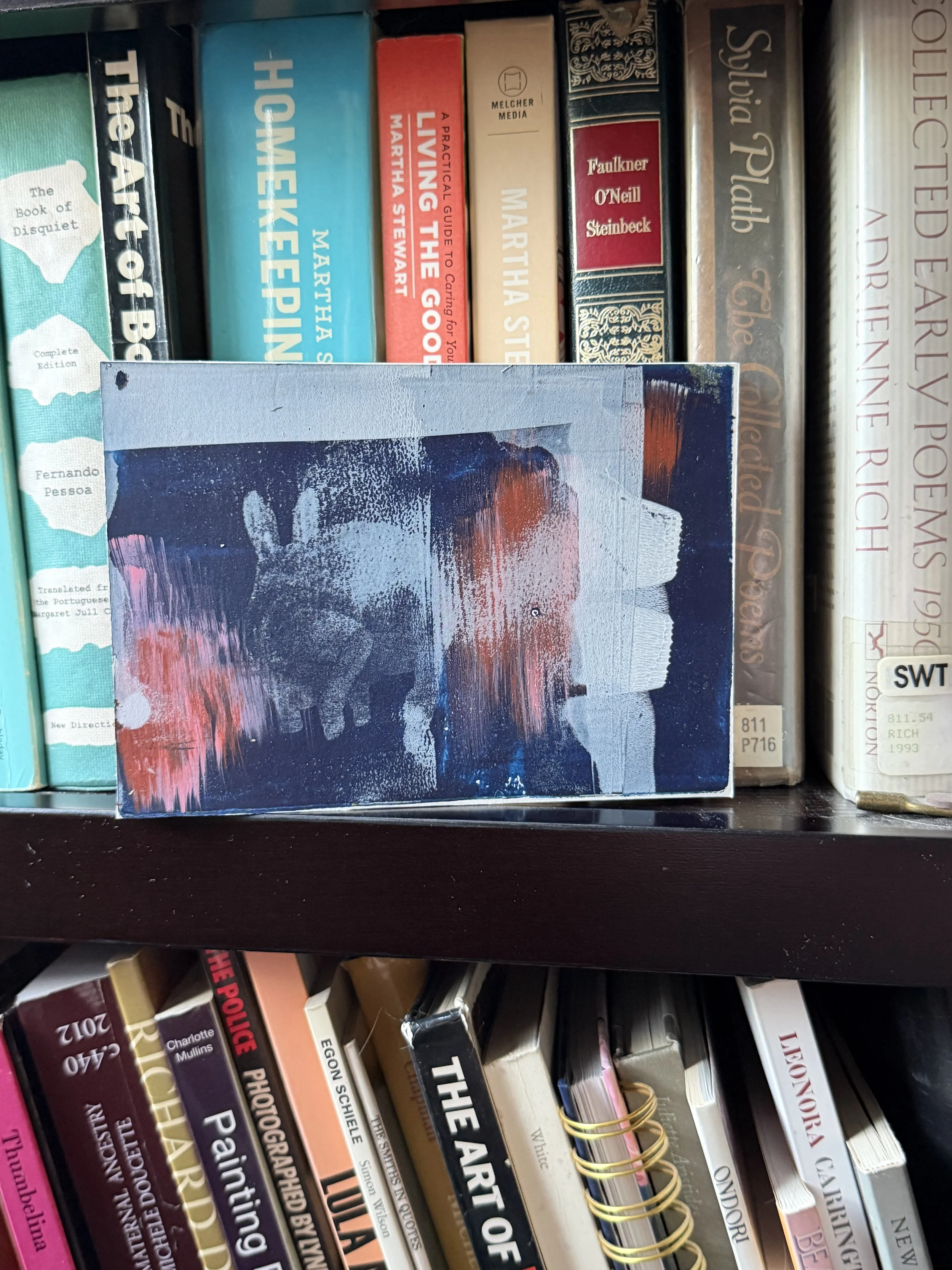 Ghost Rabbit 5"×7" -  Original gel print on wood panel