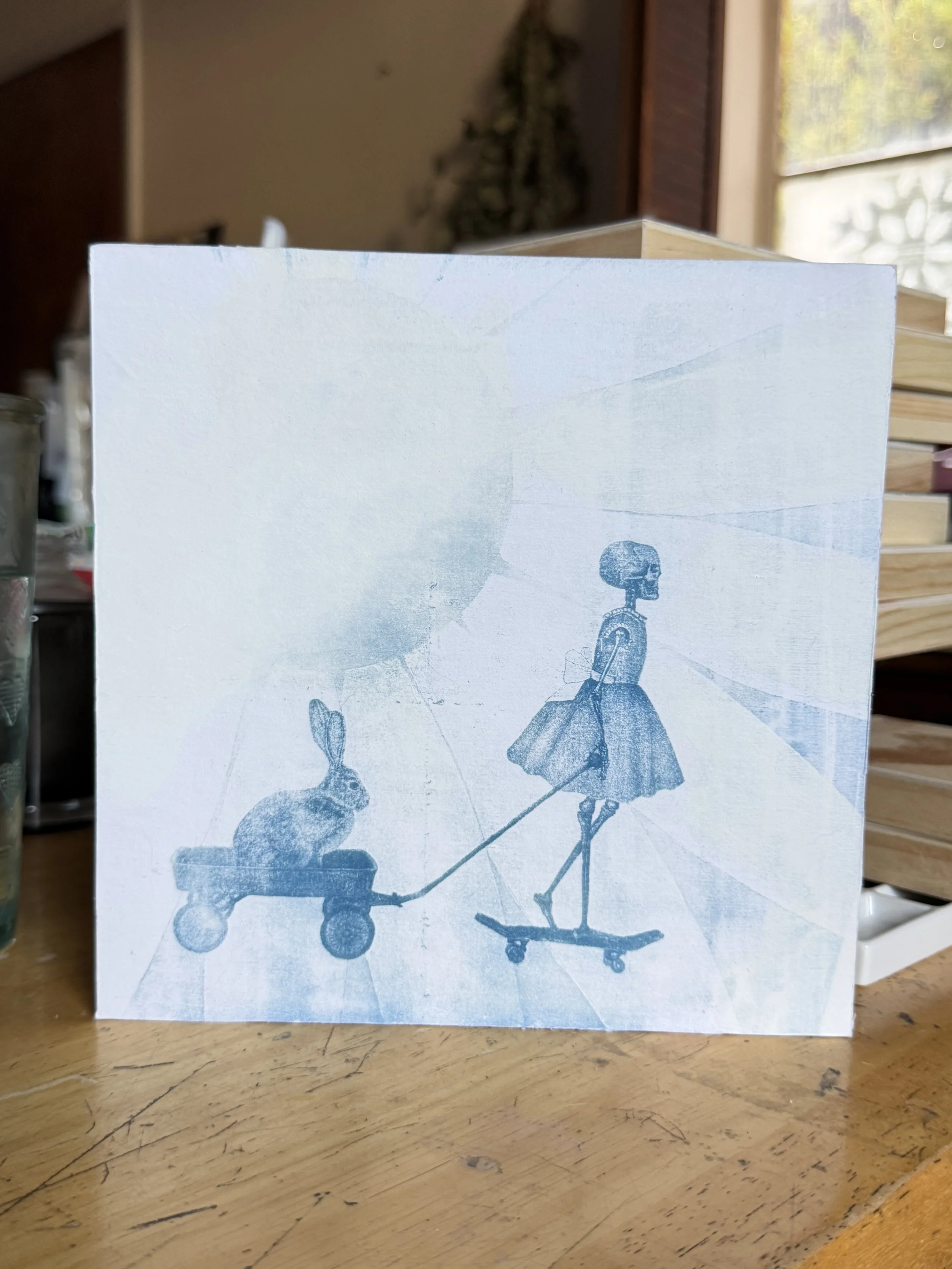 The Rabbits Outing 6"x6" - Cyanotype