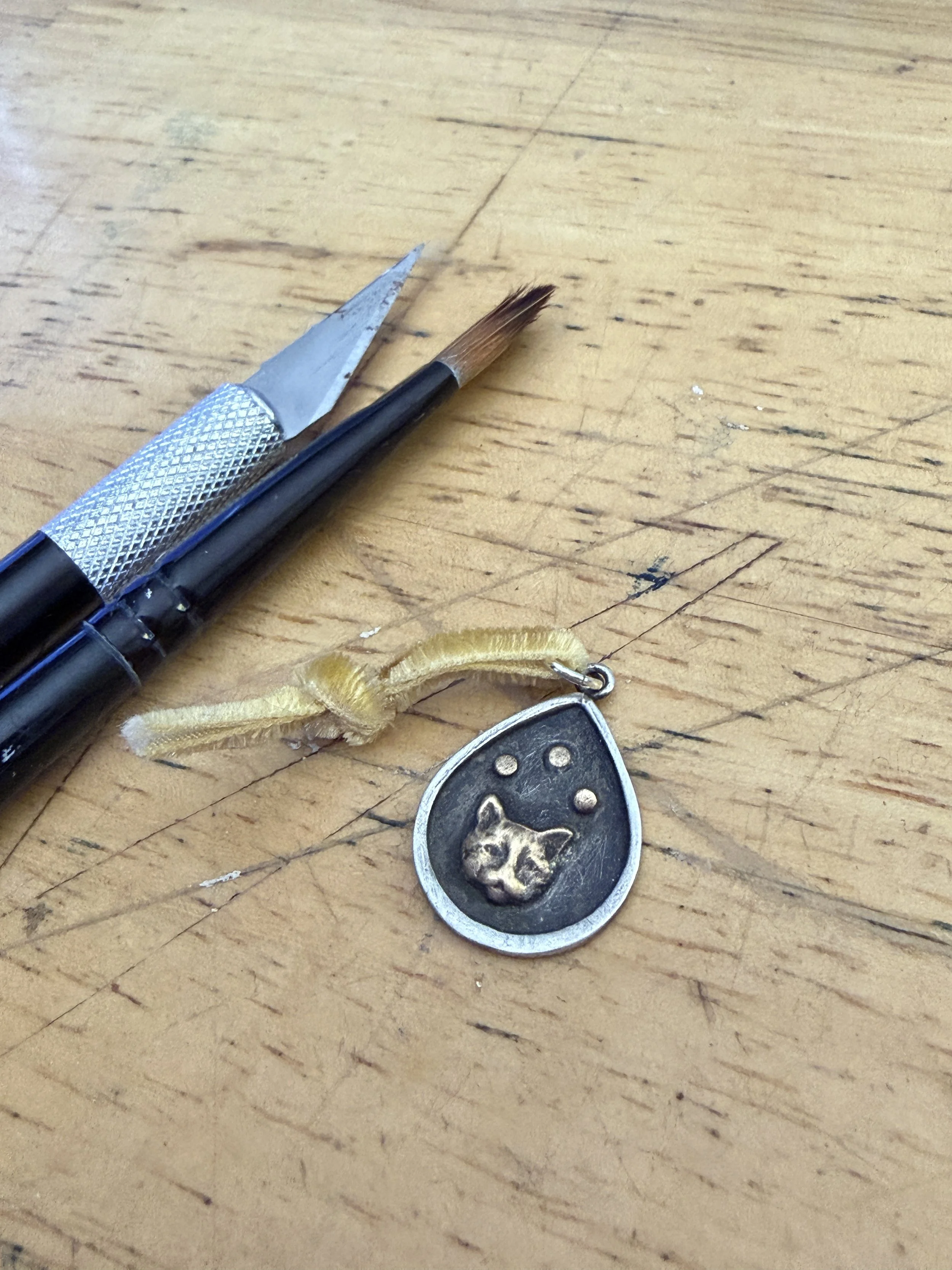 Sterling Silver & Bronze Cat Pendant