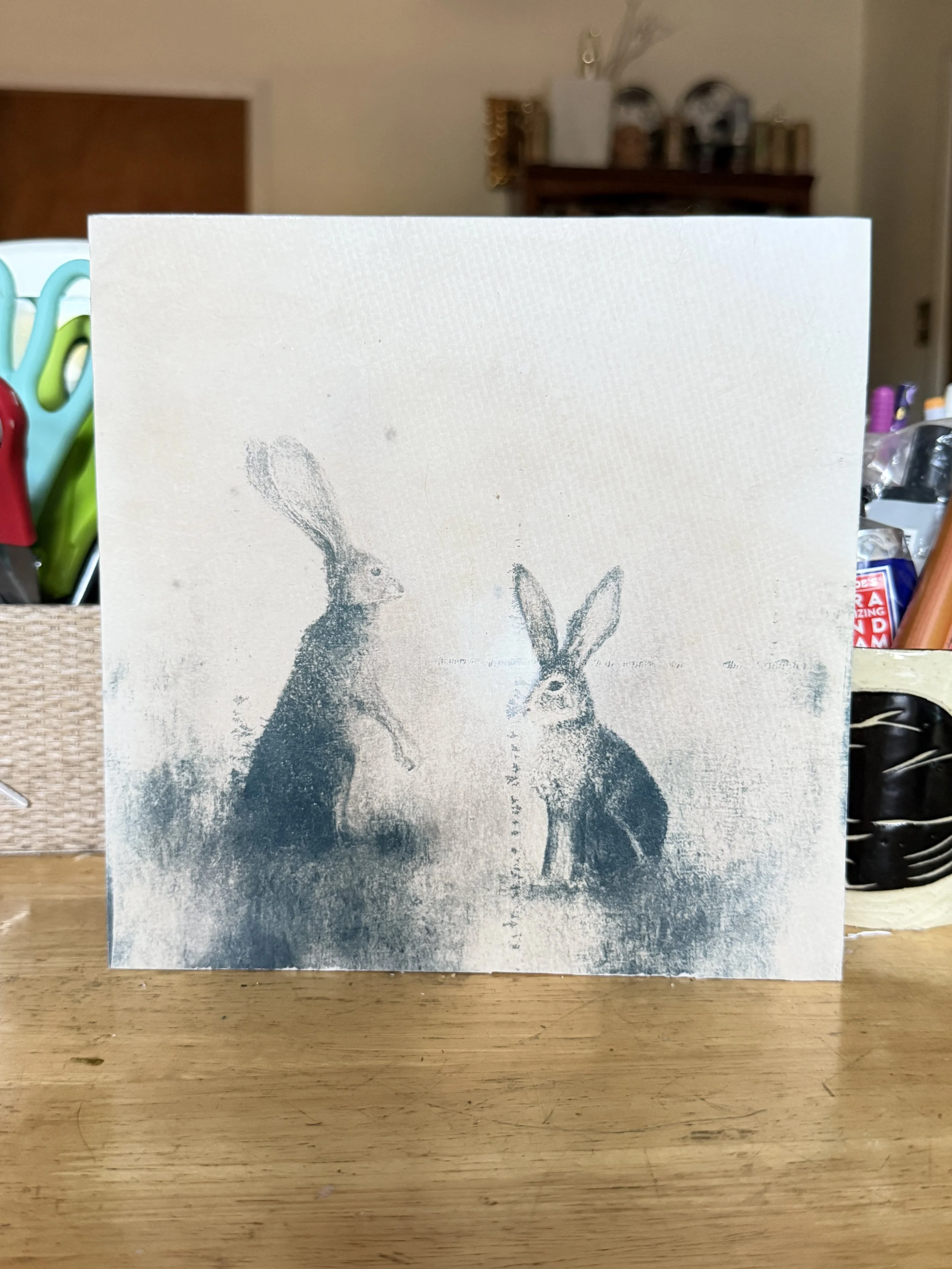 Rabbit Chat 6"x6" - Cyanotype