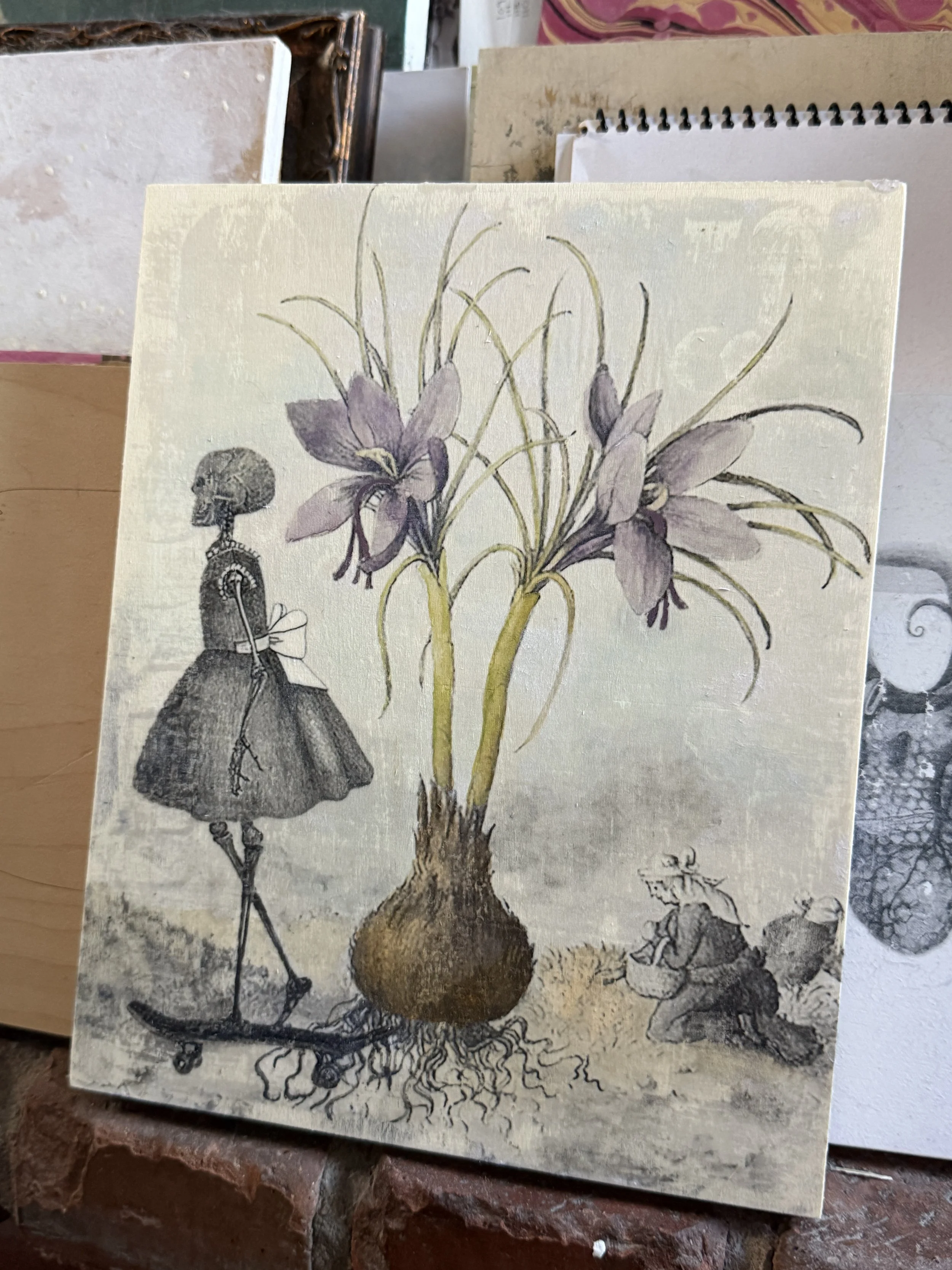 Skeleton Girl & Lilies 8"x10"- The Garden Keeper