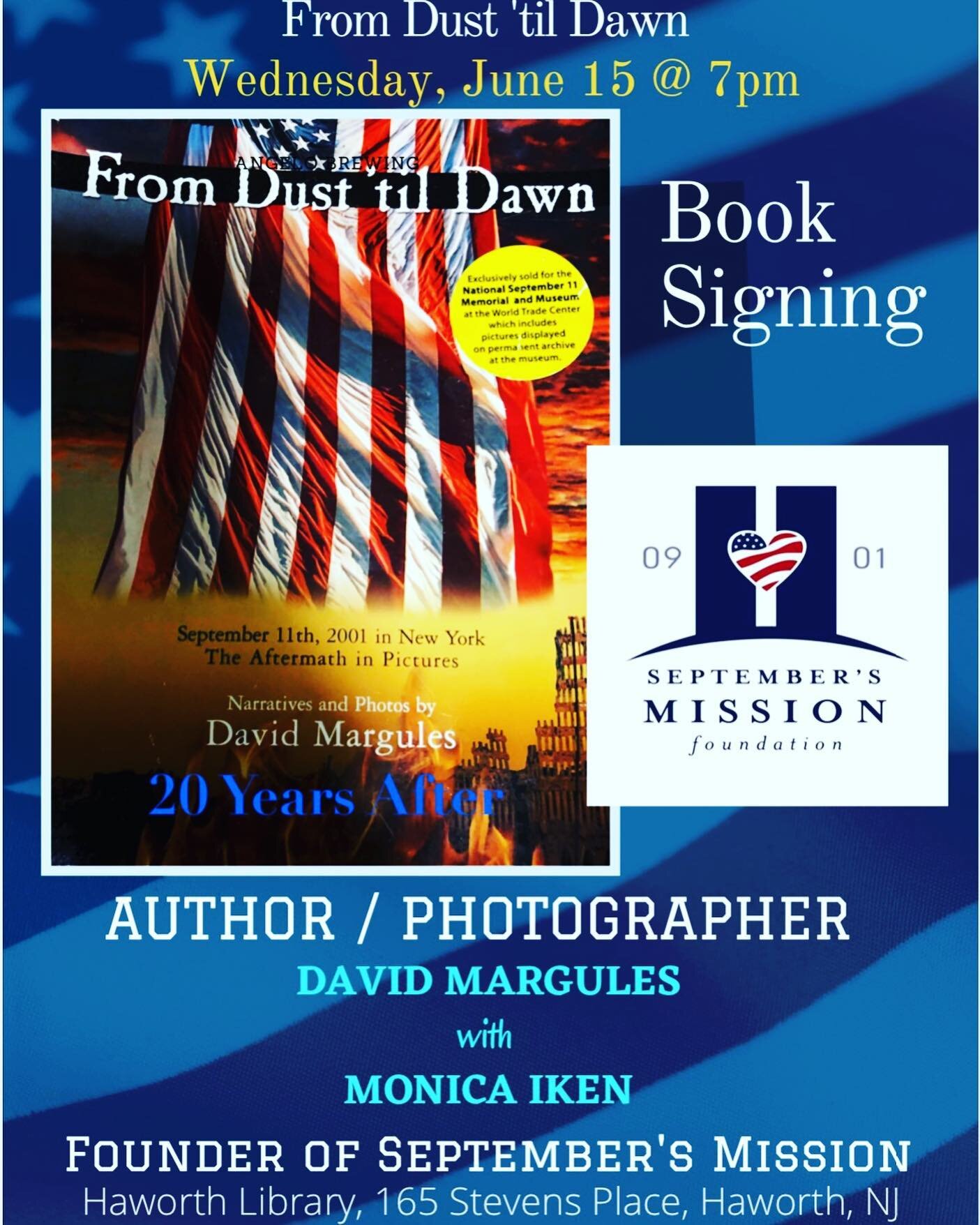 Monica Iken and I will be doing a book 📕 signing at Haworth Library June 15 6:30 -9 please come we will discussing our 9/11 journey of 20 years and more&hellip; #september11 #september11memorial  #wtc #wtcmemorial #haworthnj #haworthlibrary #monicai