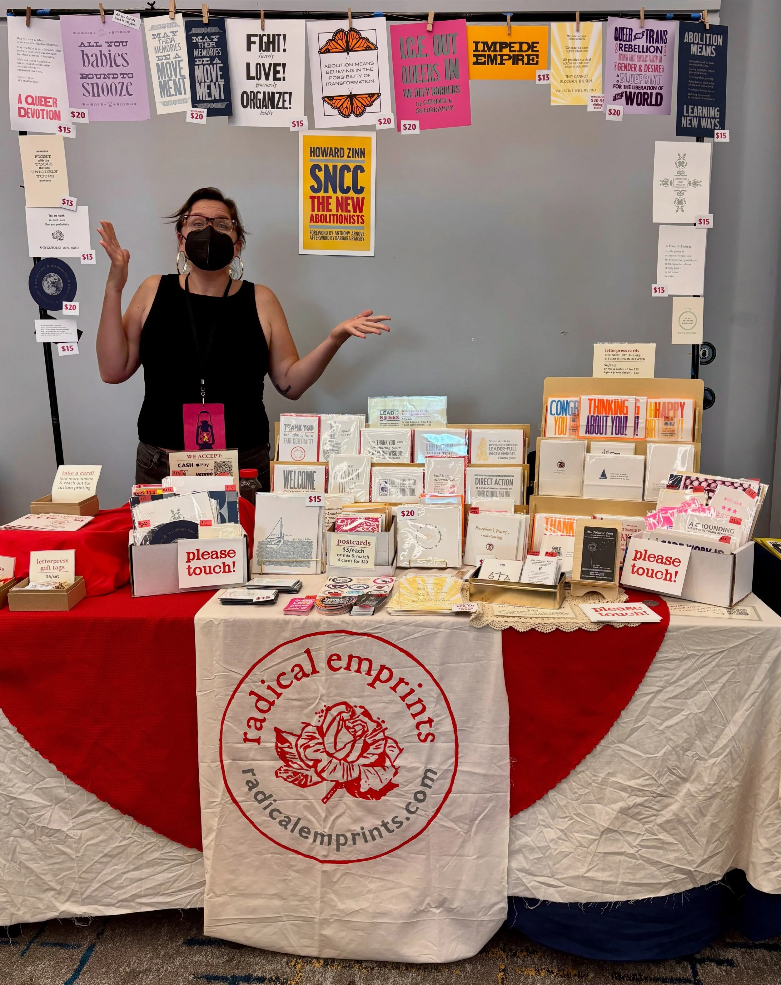 Hello @socialismconference! I&rsquo;m in Grant CD! It has been so lovely to see so many familiar faces so far. Come get some printed fortification! &ldquo;An Invocation for Organizers&rdquo; on Slide 2 is a brand new one &amp; comes with a little bla