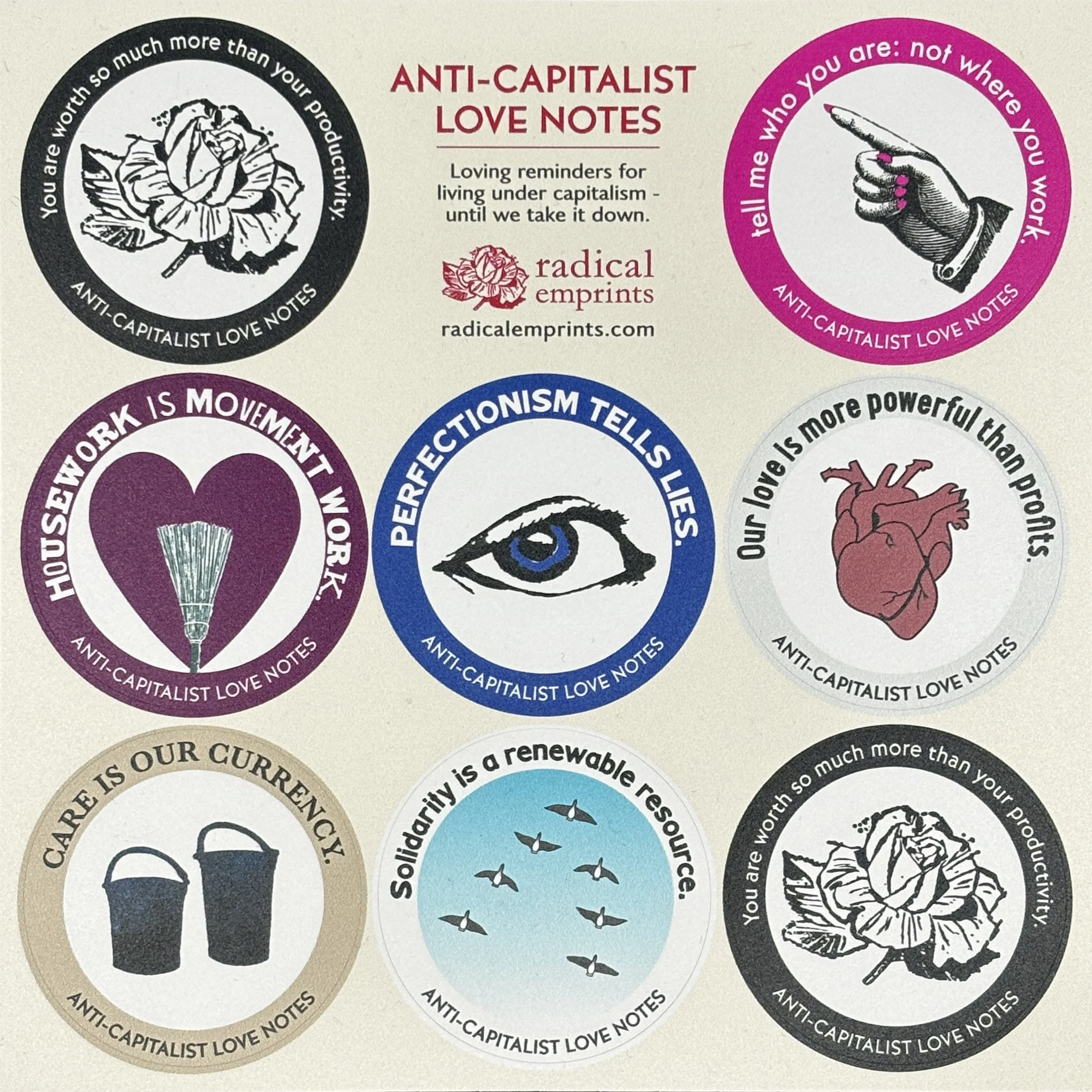 anti-capitalist love notes - NEW sticker sheet!