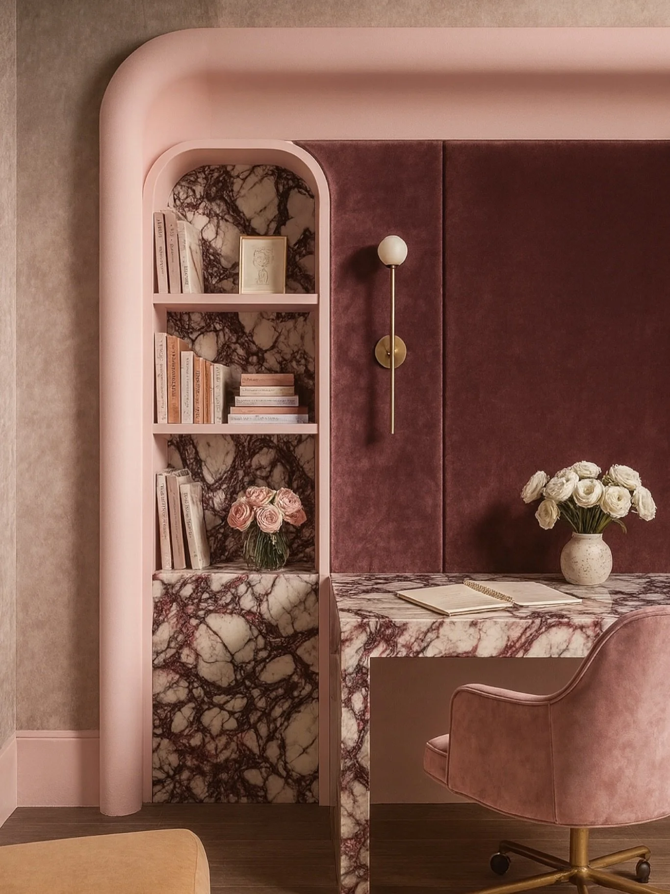 Swooning over our feminine chic office design 😍🫶🏼

Interior Design: @yeginfill 
For all inquires, link in bio! 
&bull;
&bull;&bull;#kitcheninspiration #finditstyleit 
#decorinspiration 
#interiordesignideas 
#interi&ouml;r 
#homewithrue #howihome 