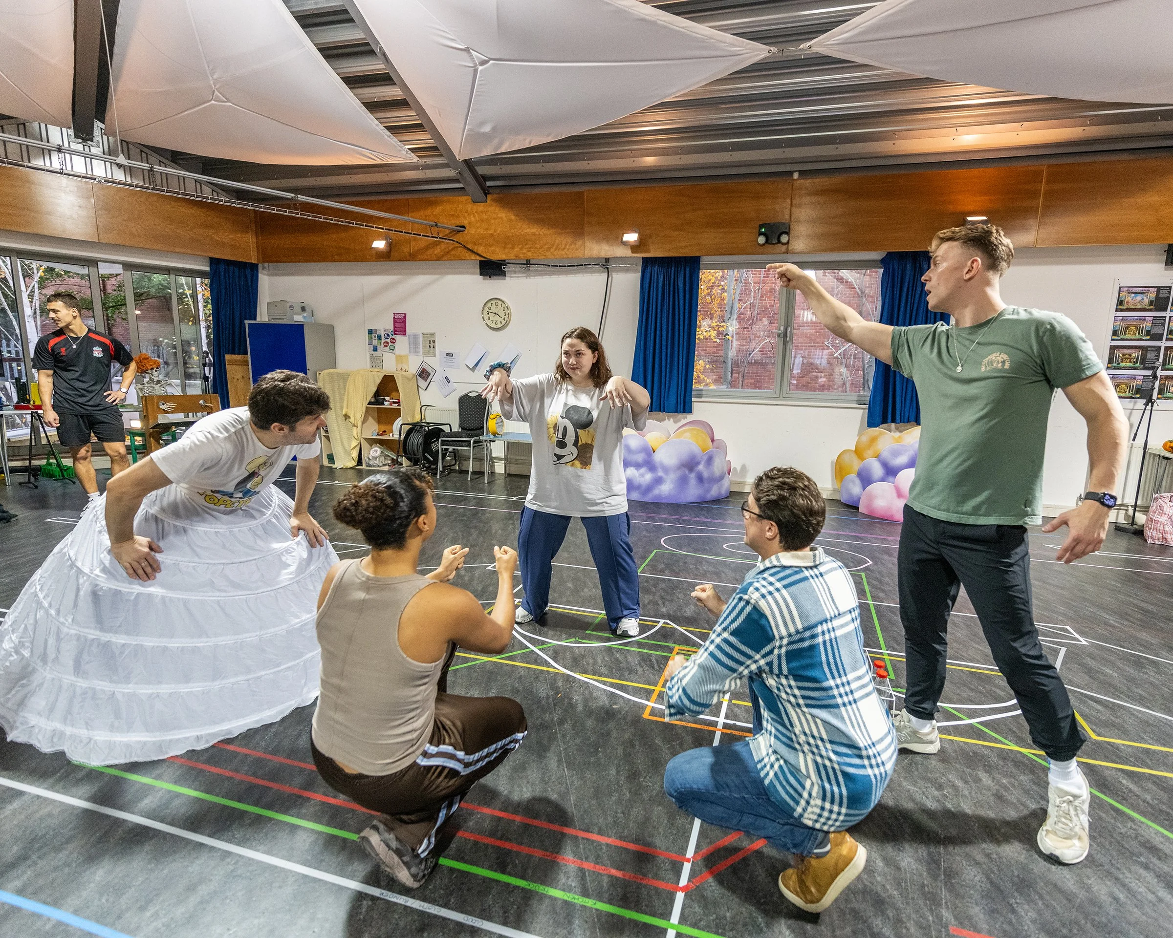 Rehearsals for Jack & the Beanstalk take place in Salisbury Playhouse's rehearsal room. Photographed for Wiltshire Creative, the pantomime enjoyed a run at Salisbury Playhouse from 29 November 2025 - 11 Jaunary 2026. The cast run through a scene in t