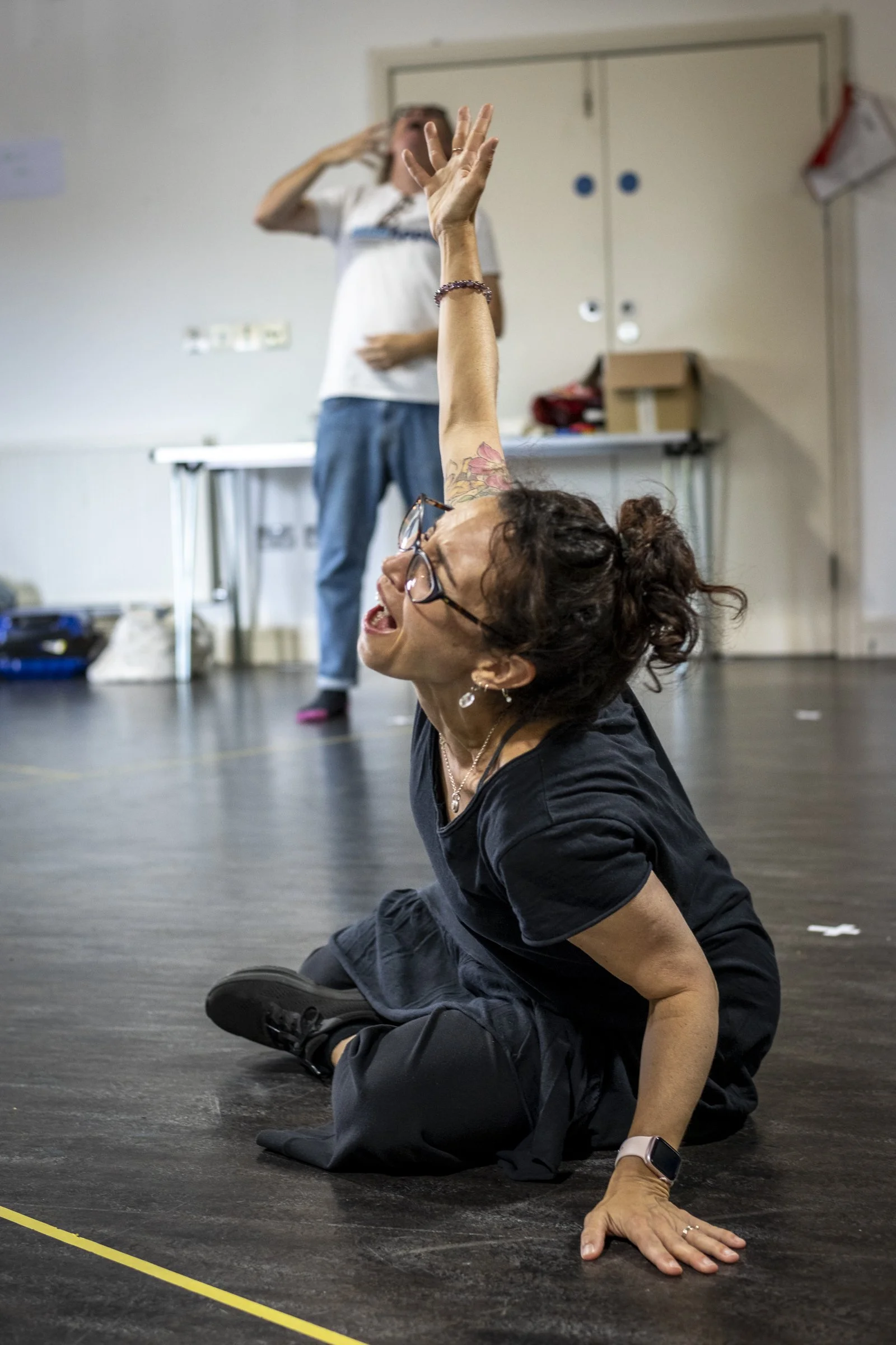 Members of the Separate Doors Company lead a workshop into their Silent Approach of rehearsing, removing language as a barrier to rehearsing. Separate Doors are a platform for the work of vocational actors in the UK with learning disabilities and neu