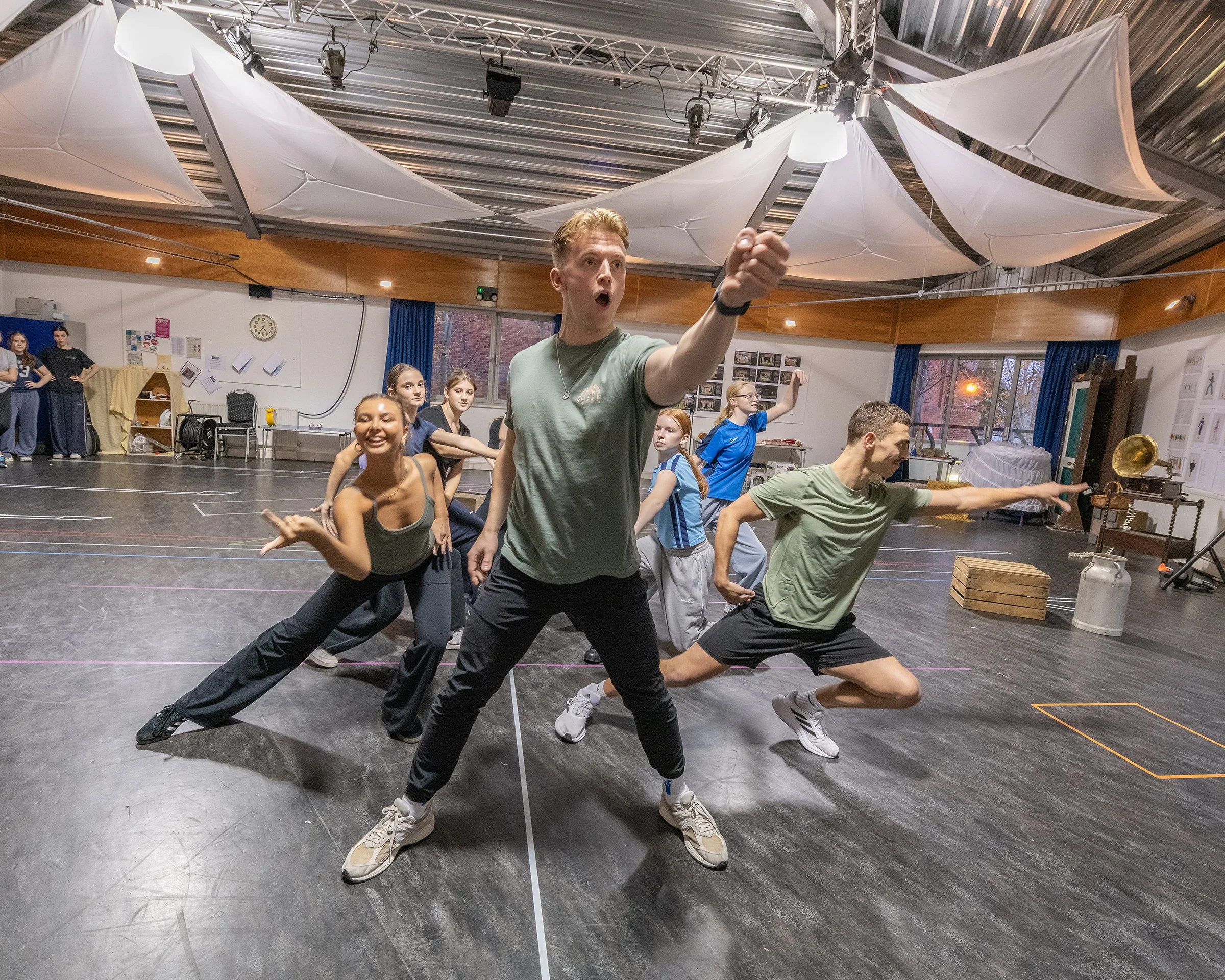 Rehearsals for Jack & the Beanstalk take place in Salisbury Playhouse's rehearsal room. Photographed for Wiltshire Creative, the pantomime enjoyed a run at Salisbury Playhouse from 29 November 2025 - 11 Jaunary 2026. George Olney as Jack leads the ch