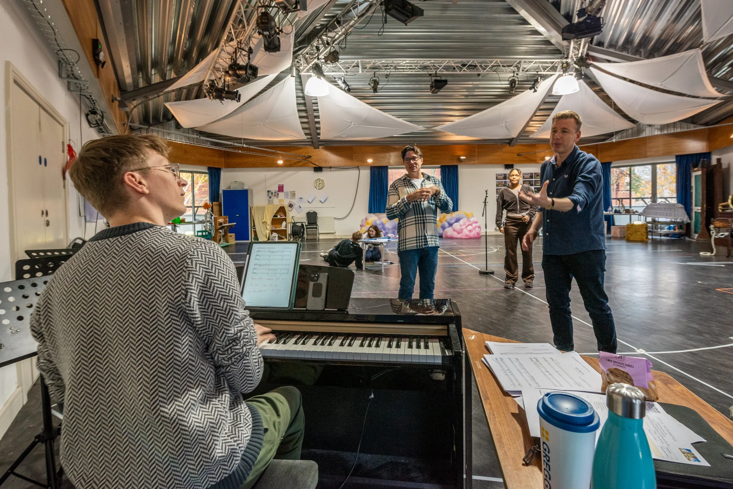 Rehearsals for Jack & the Beanstalk take place in Salisbury Playhouse's rehearsal room. Photographed for Wiltshire Creative, the pantomime enjoyed a run at Salisbury Playhouse from 29 November 2025 - 11 Jaunary 2026. Director, Gareth Machin and music