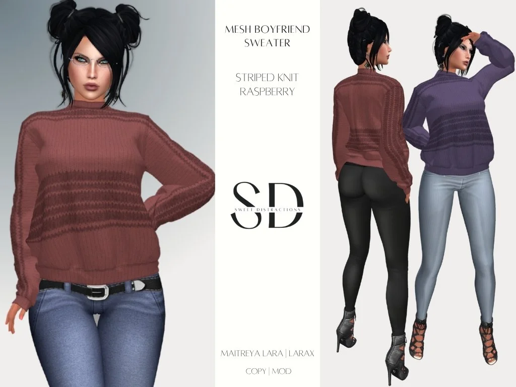 SD Mesh Boyfriend Sweater - Striped Knit - Raspberry - SL Vendor PIC.jpg