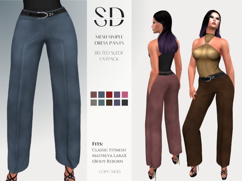 Mesh Simple Dress Pants in Belted Suede