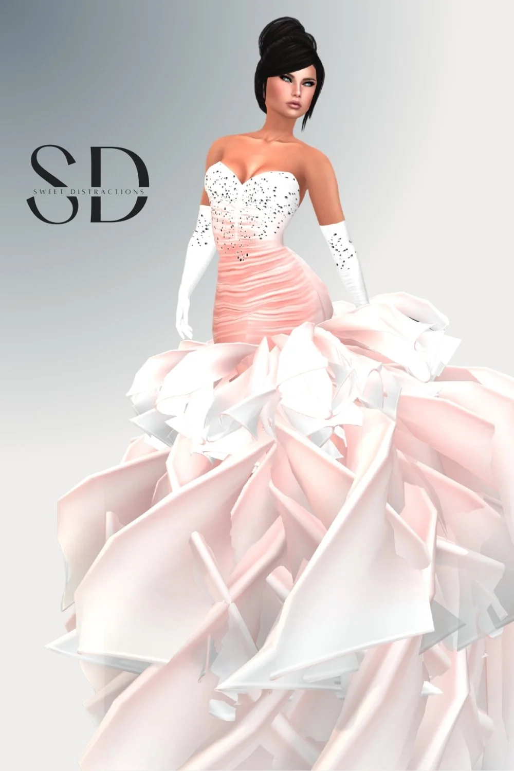 Satin and Opal Puff Gown
