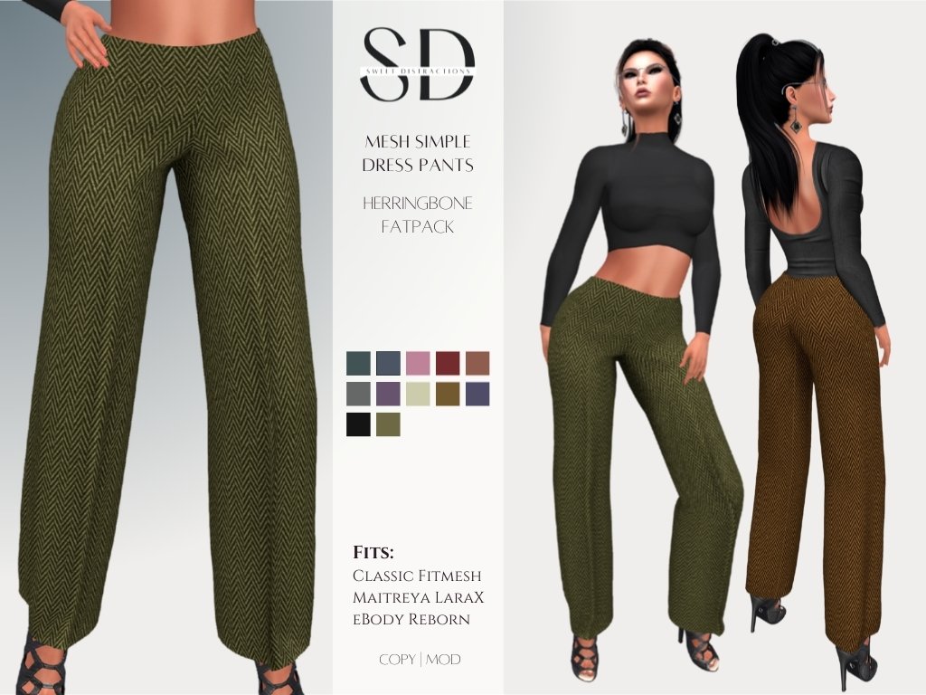 Mesh Simple Dress Pants in Herringbone