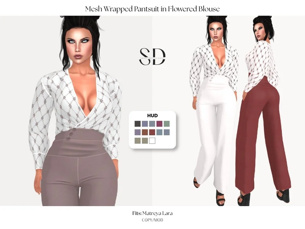 Mesh Wrapped Pantsuit in Flowered Blouse