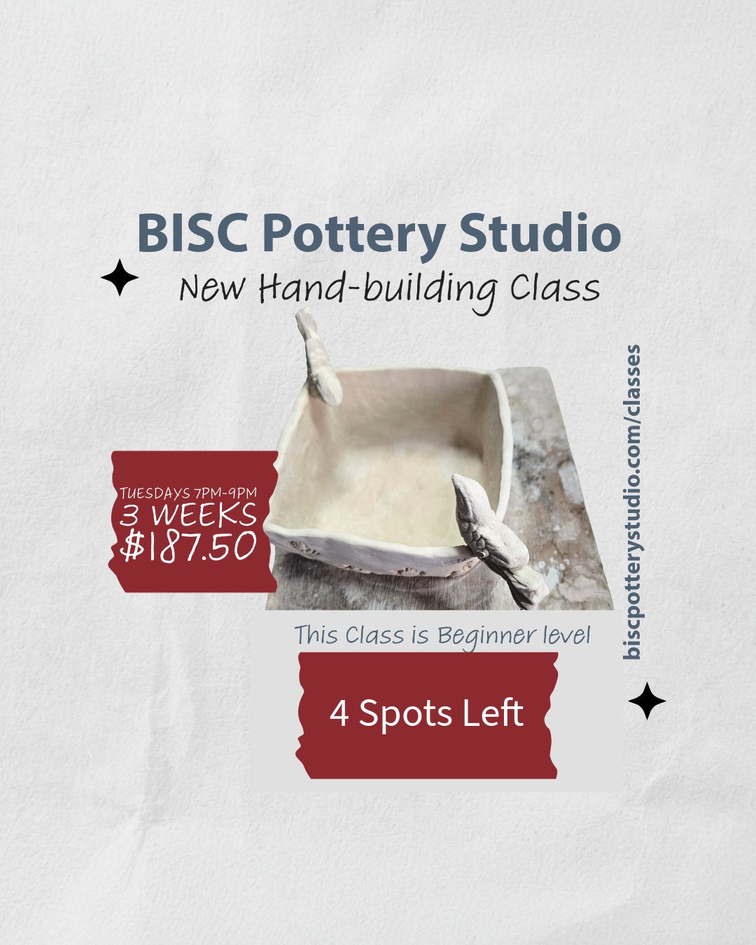 Tuesday 7PM-9PM Hand Building 5/12 5/19 5/26