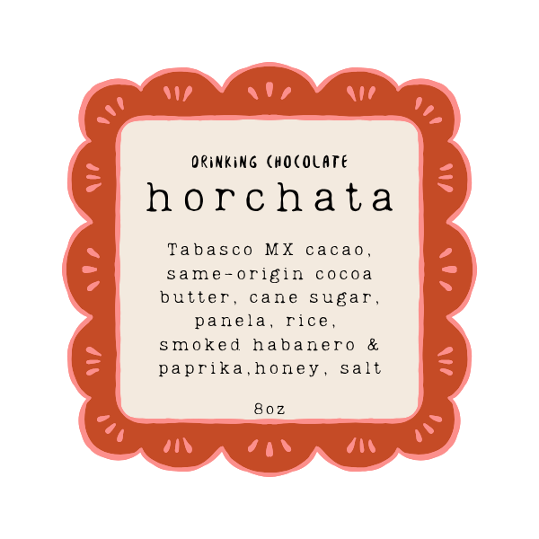 the cacao barista horchata: 65% Tabasco, MX dark plant-based 